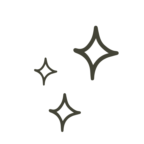 Stylized illustration of three sparkling star shapes on a black background.