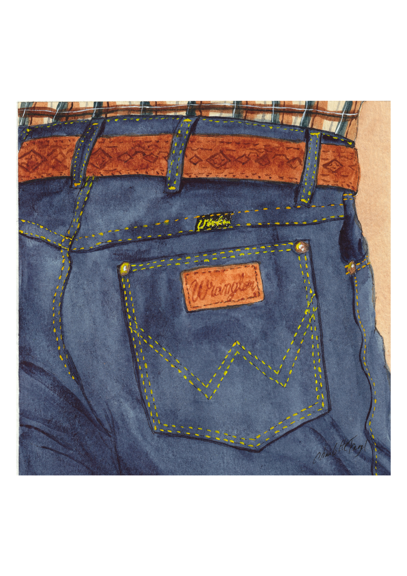 Back Pocket n°1 (Wrangler) - Aquarelle - 21 x 21 cm