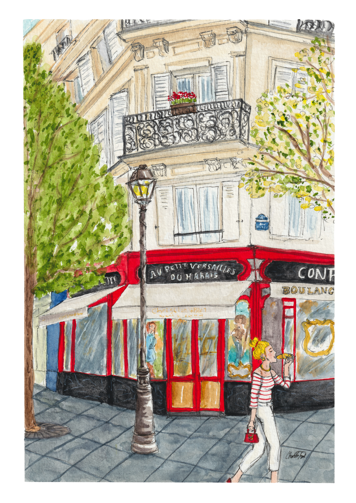 Un croissant dans le marais - Aquarelle - 21 x 29,7 cm