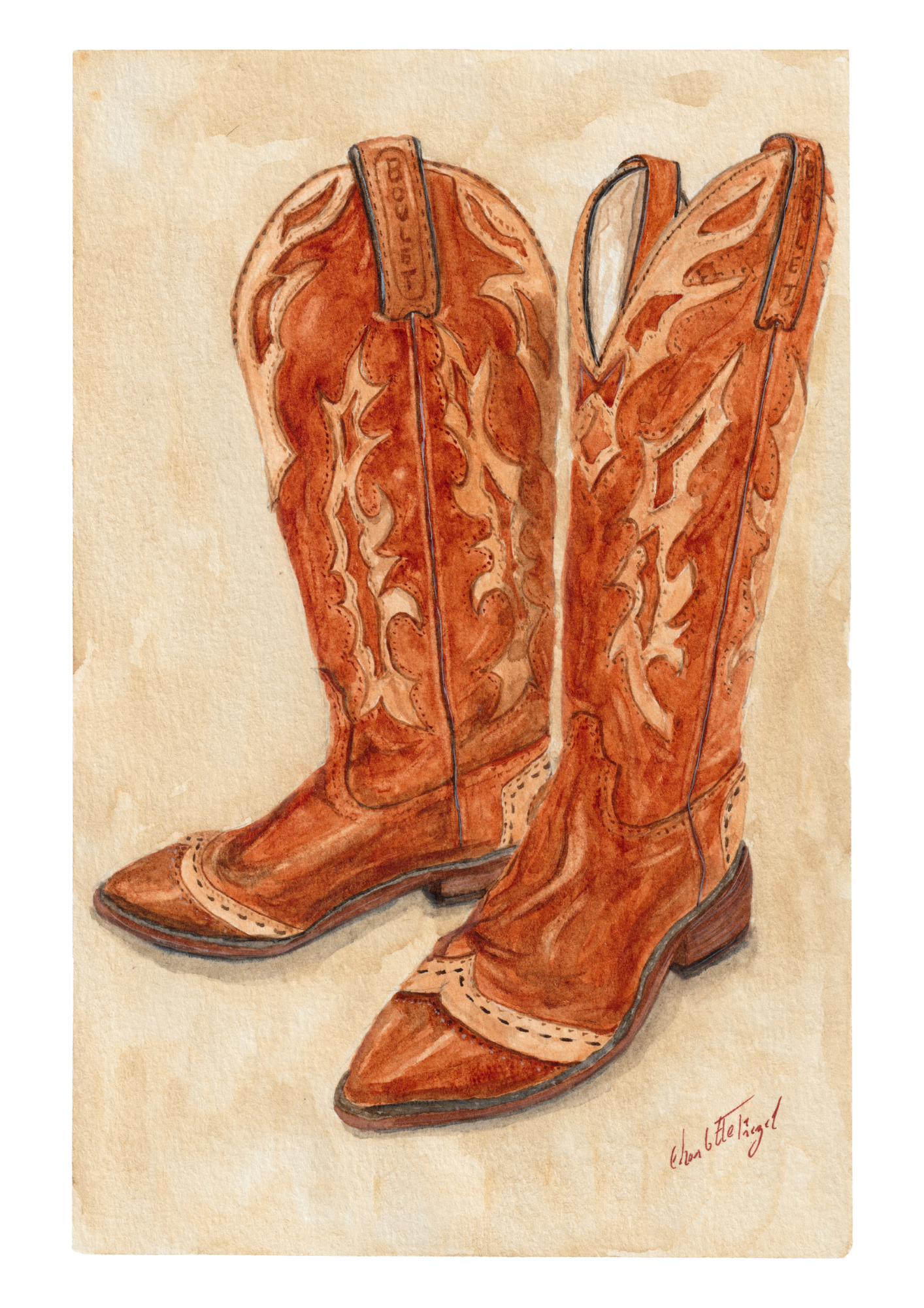 Cowboy Boots (Boulet) - Aquarelle -  21 x 29,7 cm 