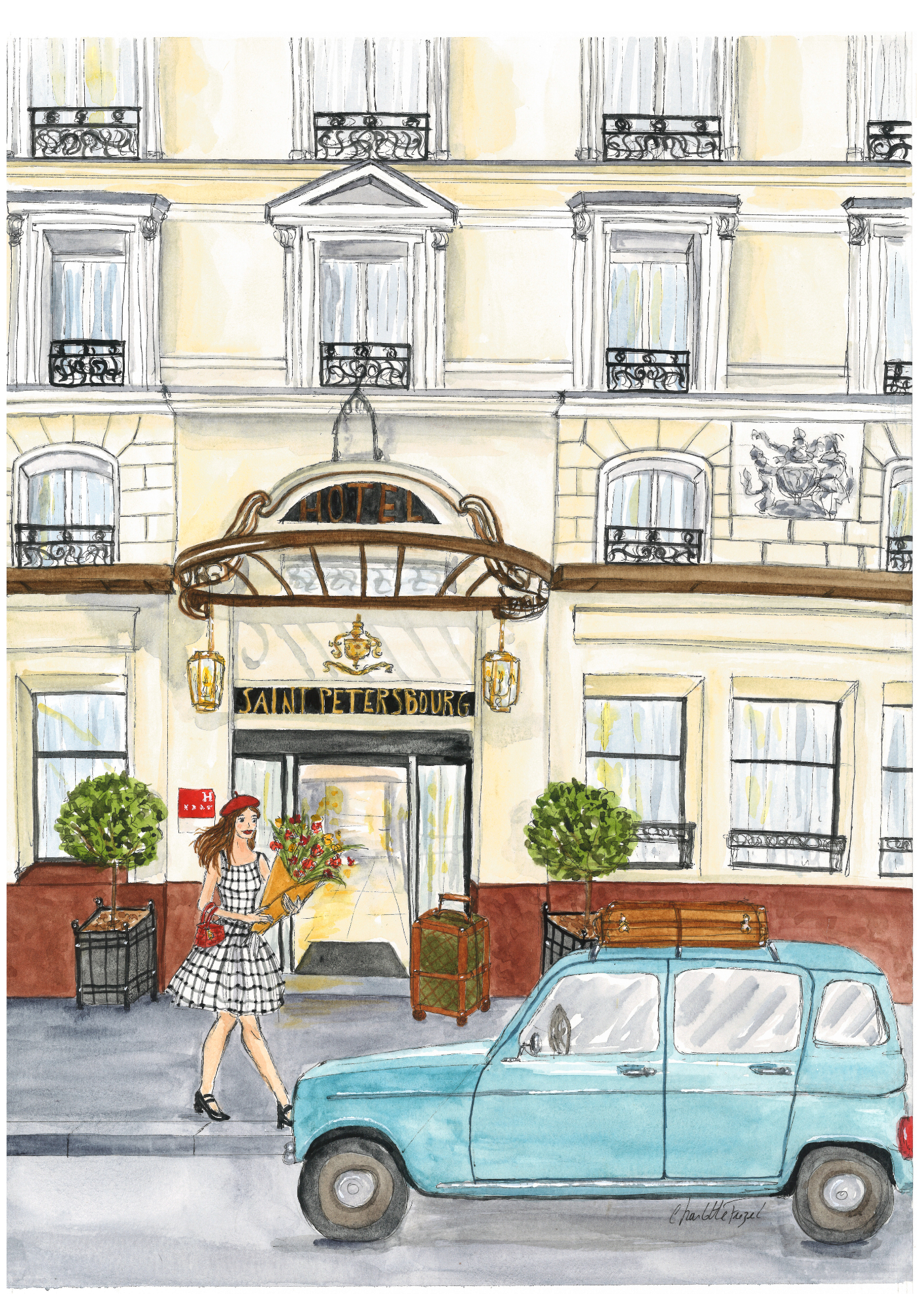 aquarelle hôtel saint pétersbourg par charlotte Frezel collaboration artistique