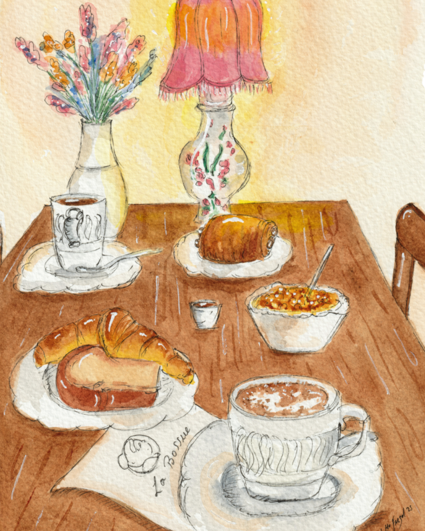 illustration brunch, croissant par Charlotte Frezel