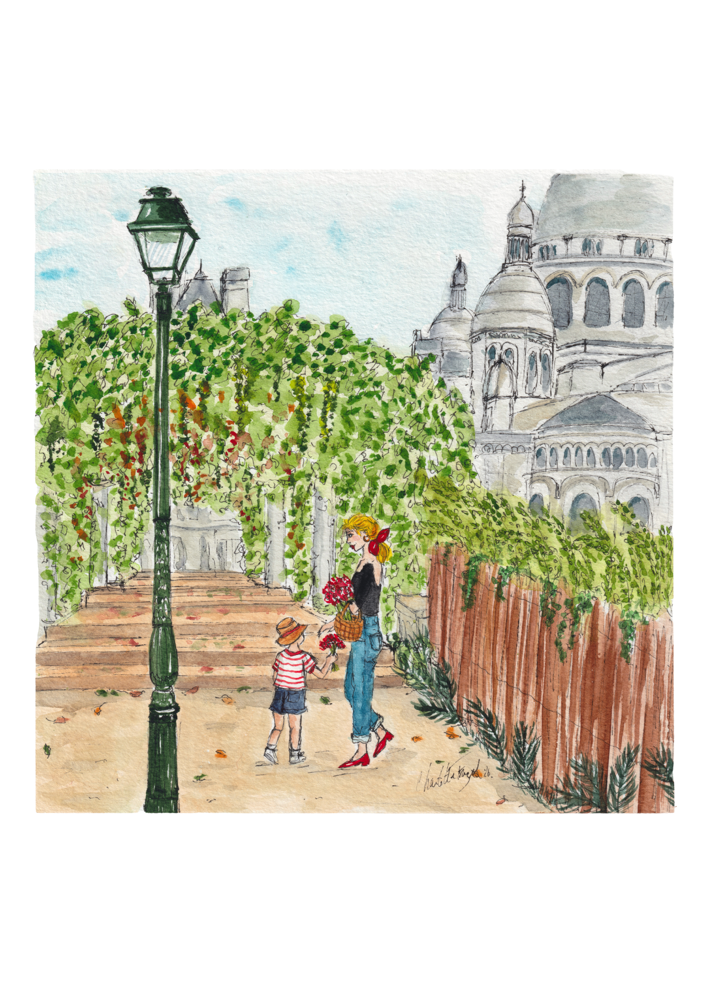 Les fleurs de la butte - Aquarelle - 21 x 21 cm
