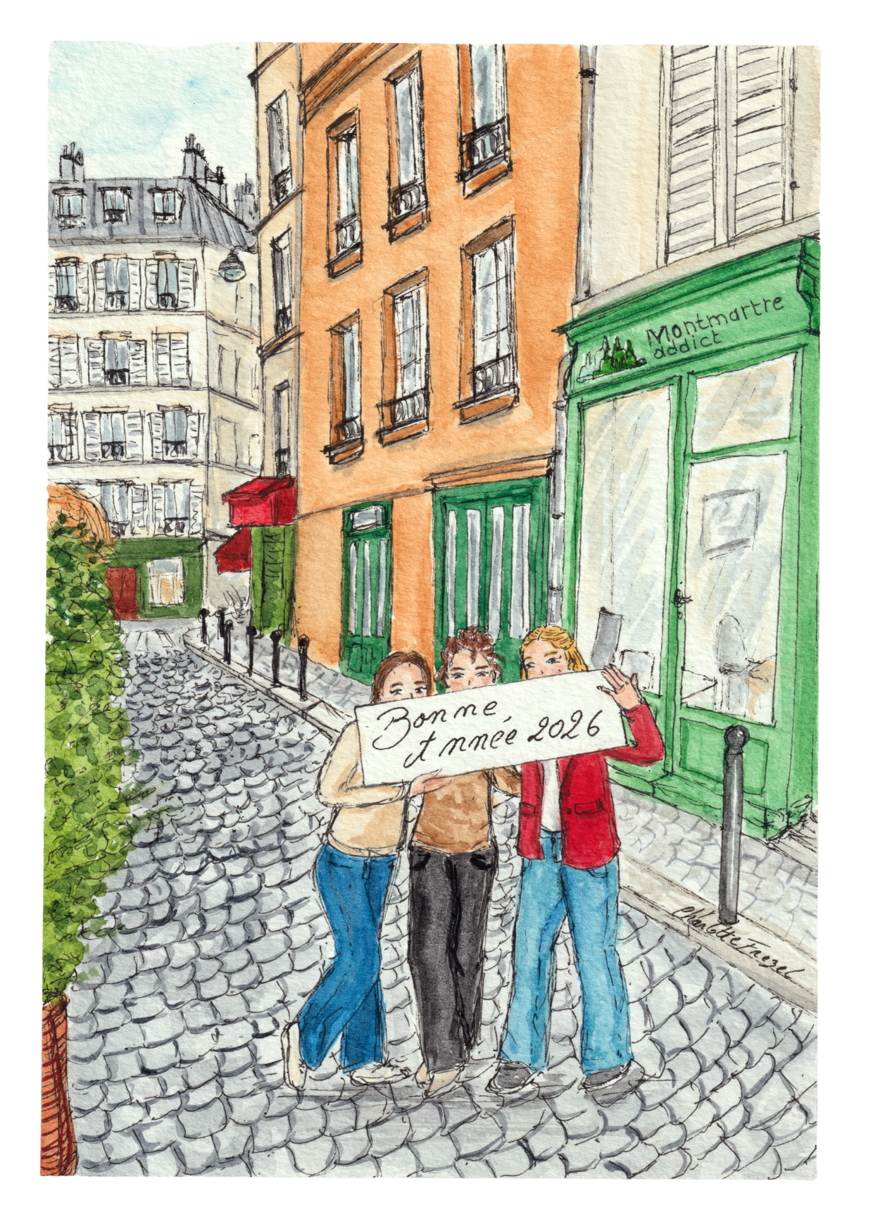 Illustration carte de voeux Montmartre addict par Charlotte Frezel
