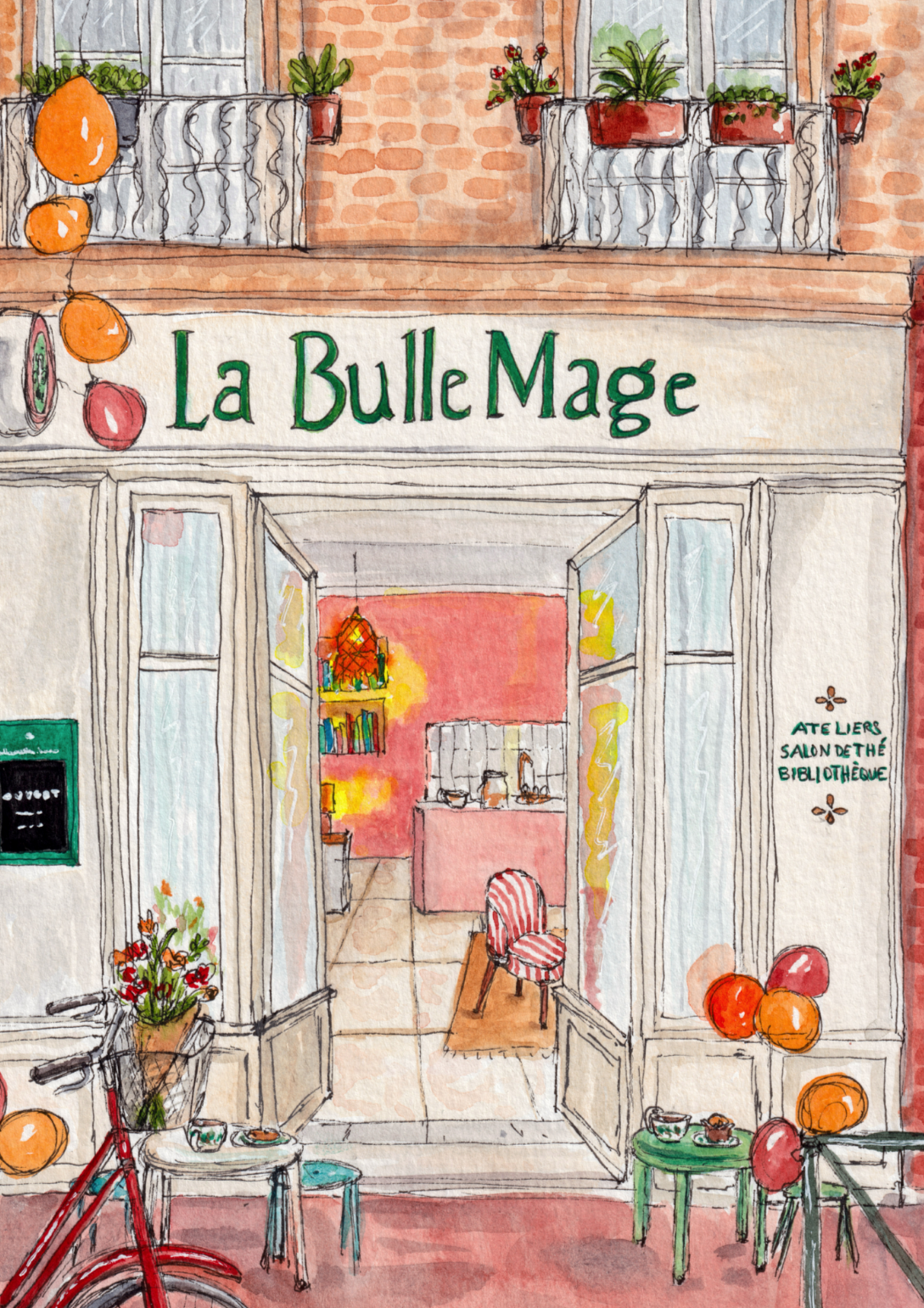illustration devanture salon de thé par Charlotte Frezel