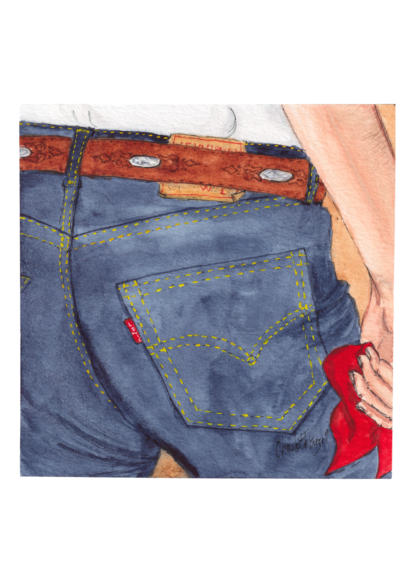 Back Pocket n°3 (Levi's) - Aquarelle - 21 x 21 cm