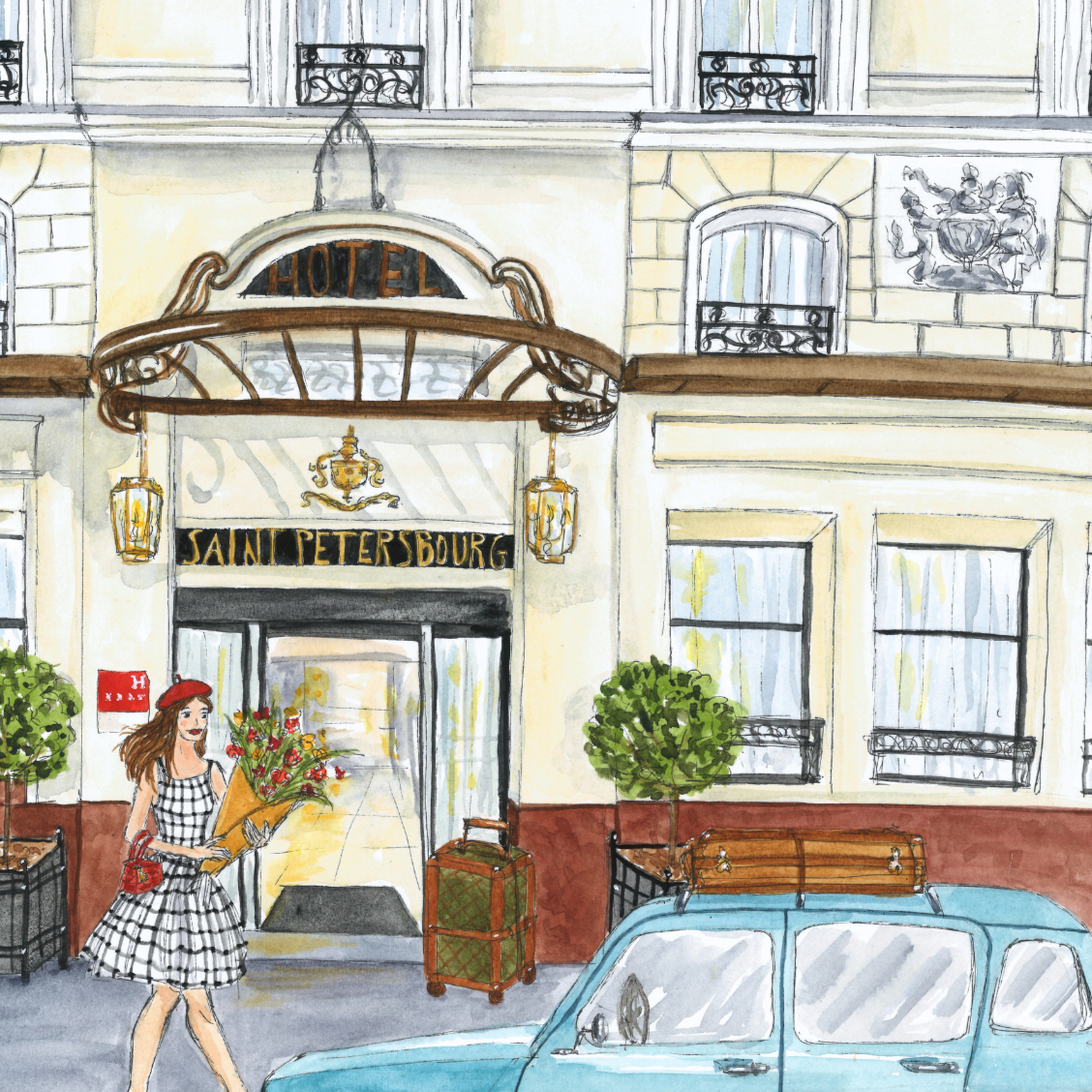 aquarelle hôtel St Pétersbourg par Charlotte Frezel
