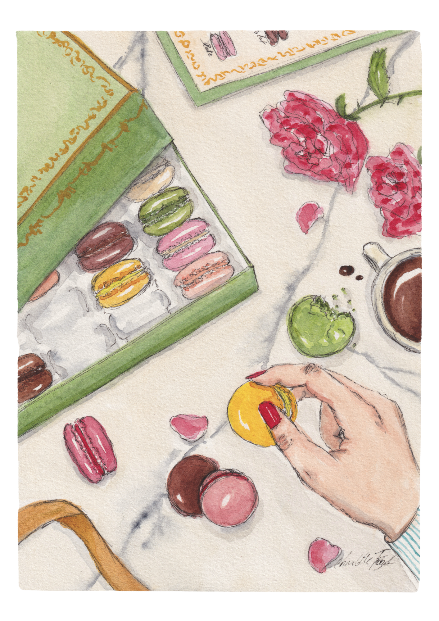 Un dernier macaron ... promis - Aquarelle - 14,8 x 21 cm