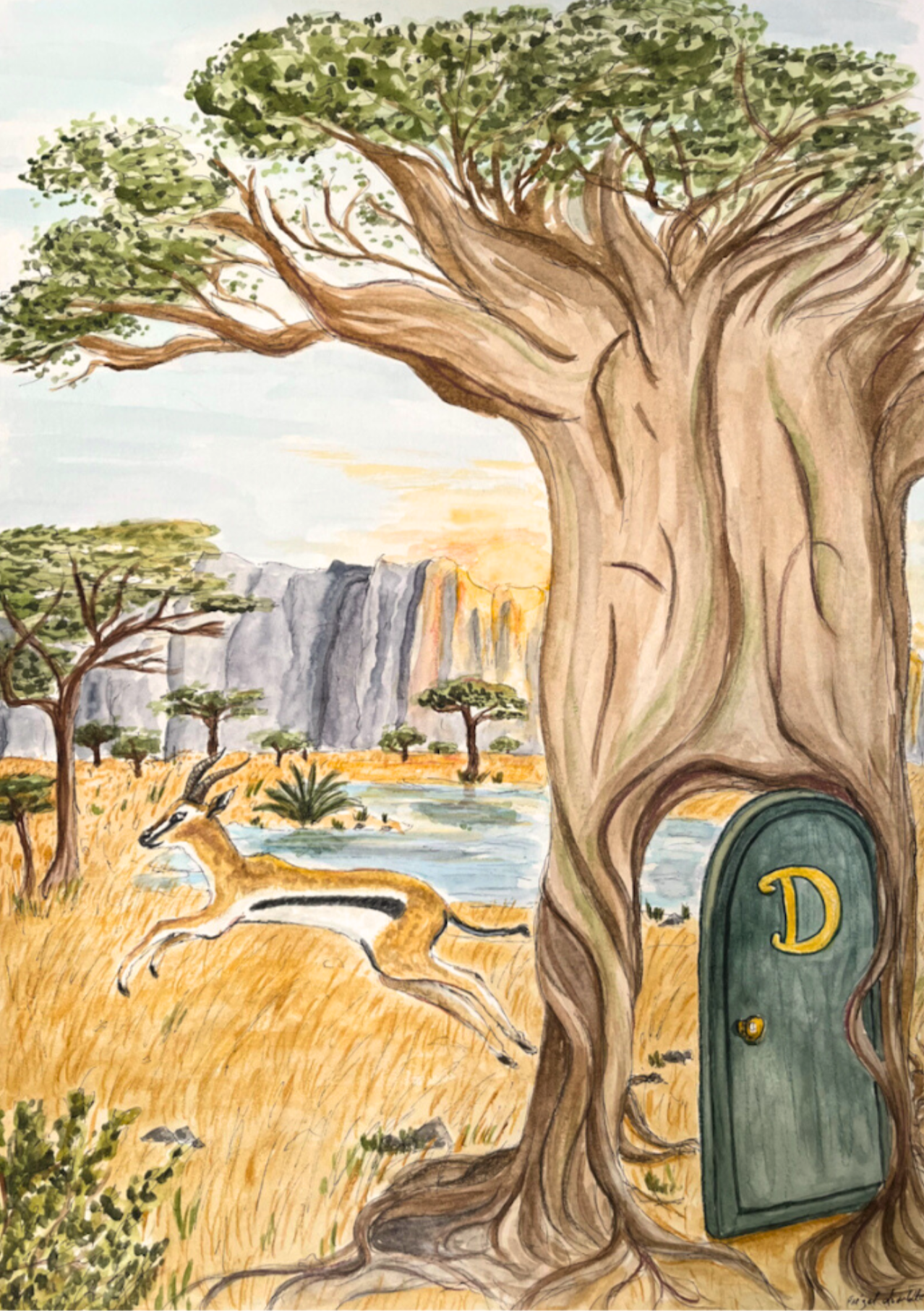 illustration fantastique savane gazelle arbre par Charlotte Frezel
