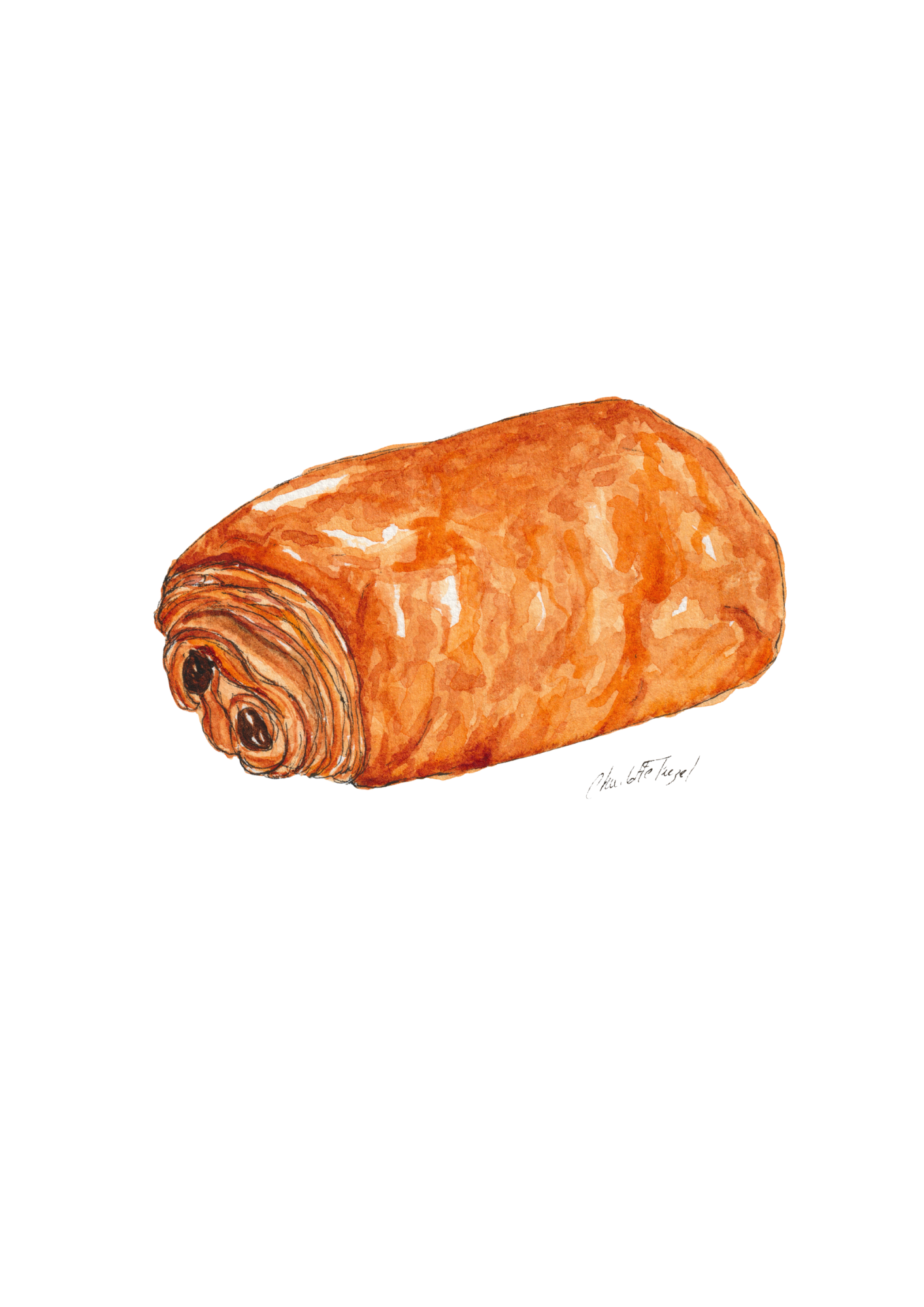 Pain au chocolat - Aquarelle - 14,8 x 10,5 cm 