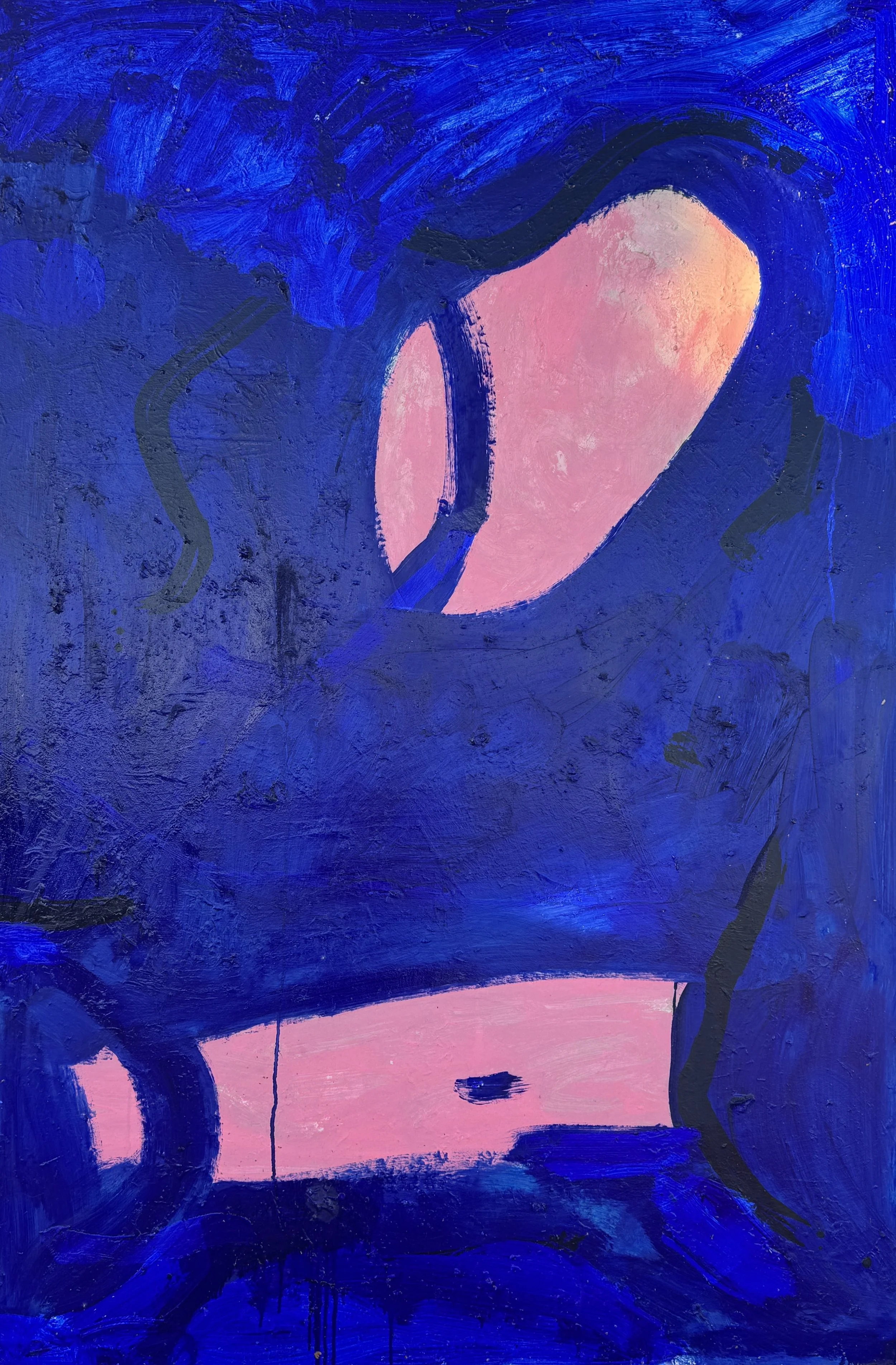 Whale under the Moon, 2026 / 
130 x 195 cm / 
Acrylic, pigment, Indian ink and linseed oil on canvas