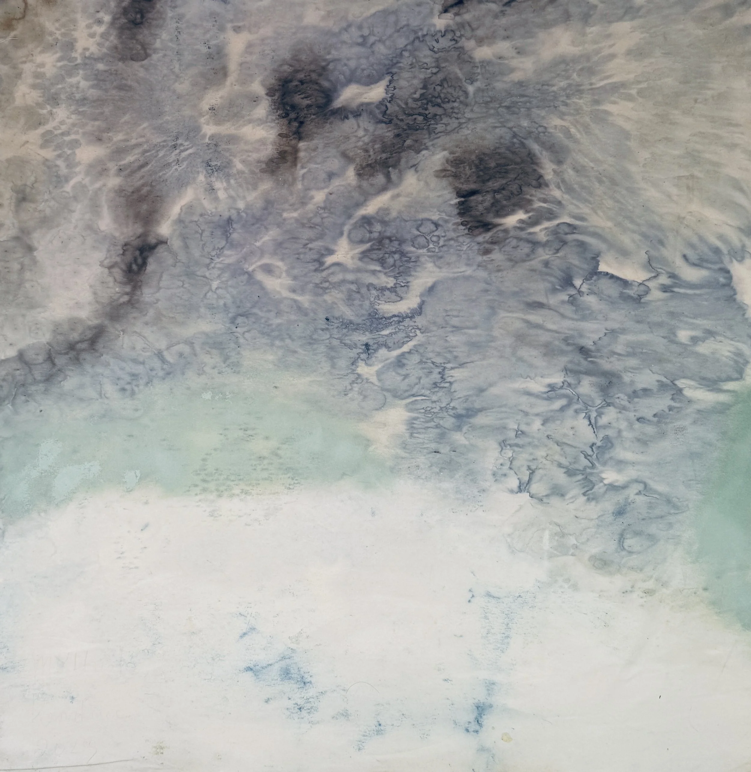 Over the Clouds, 2025 / 
156 x 152 cm / 
Spray, acrylic and mineral paint on canvas 