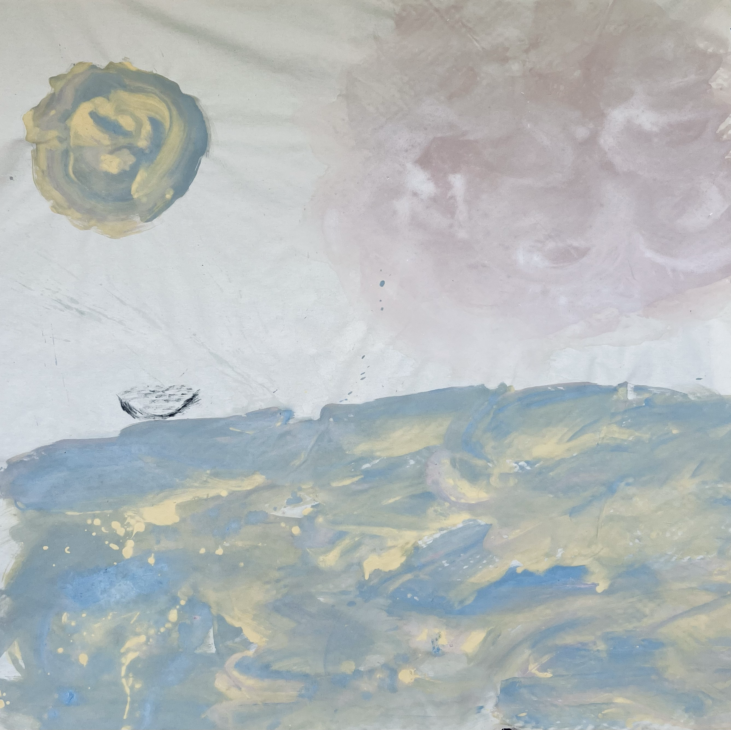 Boat in Sea, 2023 / 
160 x 160 cm / 
Mineral paint and graphite on canvas