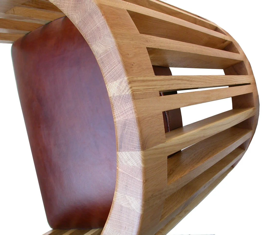 Unique Barell shaped chair upholtered with leather