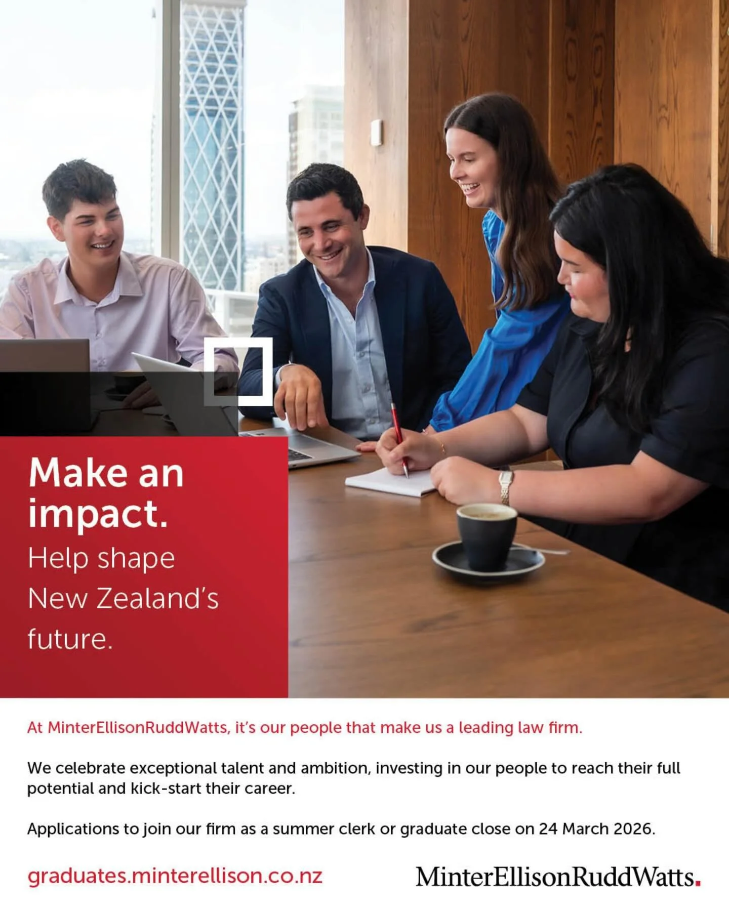 MinterEllisonRuddWatts&rsquo; Summer Clerkship applications are OPEN! Apply online through their website before 24 March 2026. 📚