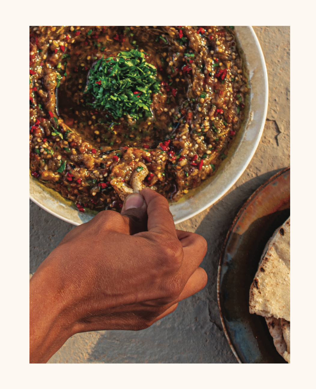 Baba ghanoush with warm pita bread