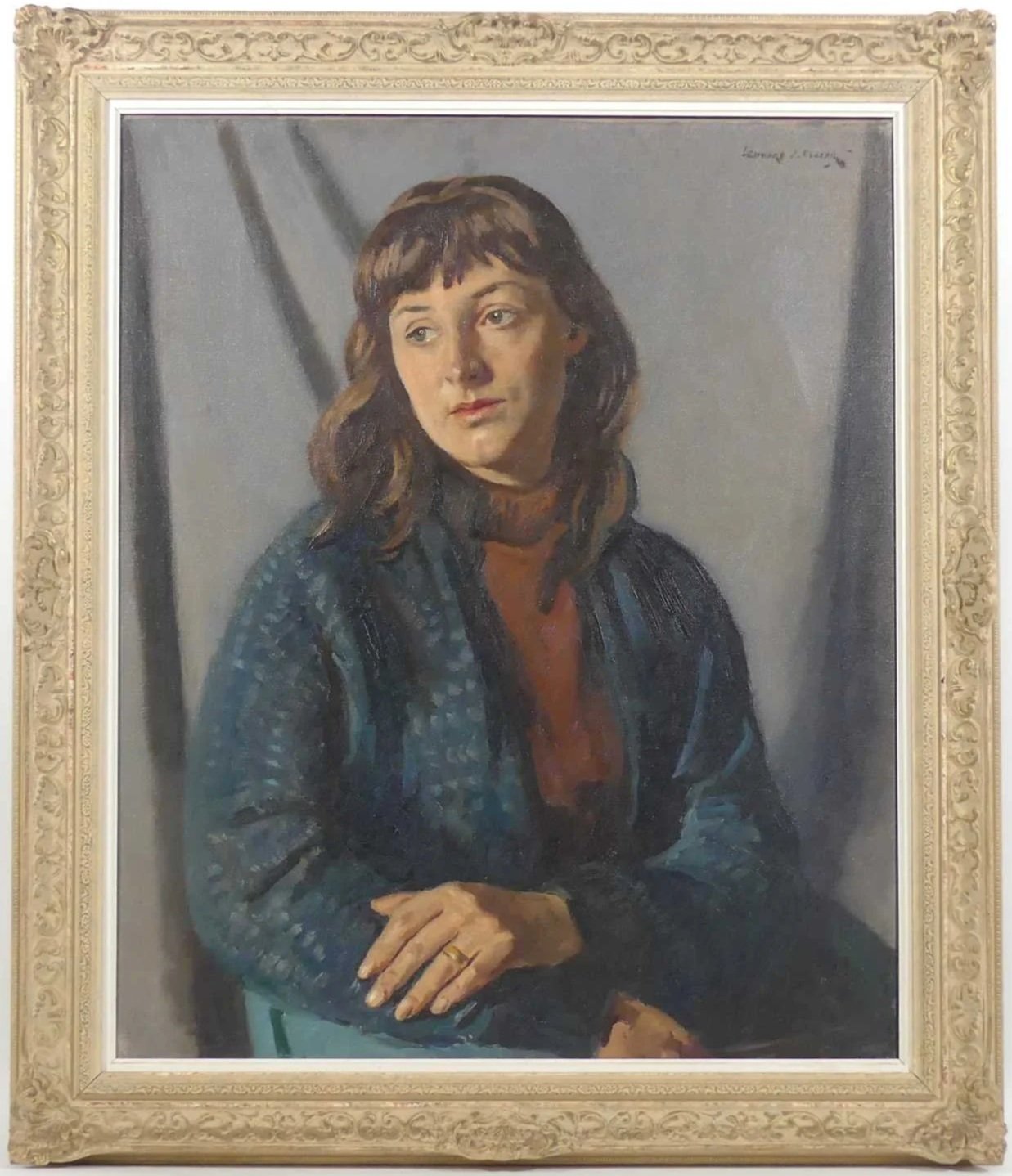 Leonard John Fuller, Portrait of Deidre Bell,‍ Oil on canvas (62 × 75cm), framed (79 × 92cm). Signed.