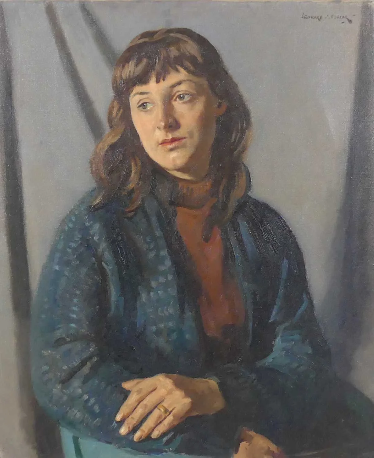 Leonard John Fuller, Portrait of Deidre Bell,‍ Oil on canvas (62 × 75cm), framed (79 × 92cm). Signed. for sale.