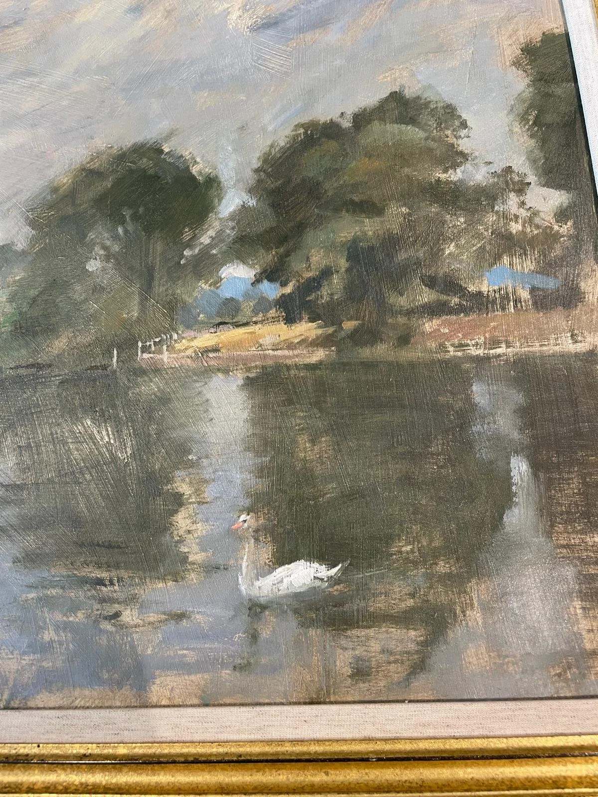 Original oil landscape painting by New English Art Club (NEAC) artist, Charles Hardaker RBA, NEAC, titled The Thames near Cookham, Oil on board (81.5 x 57cm), framed and signed, £250.00 detail 2