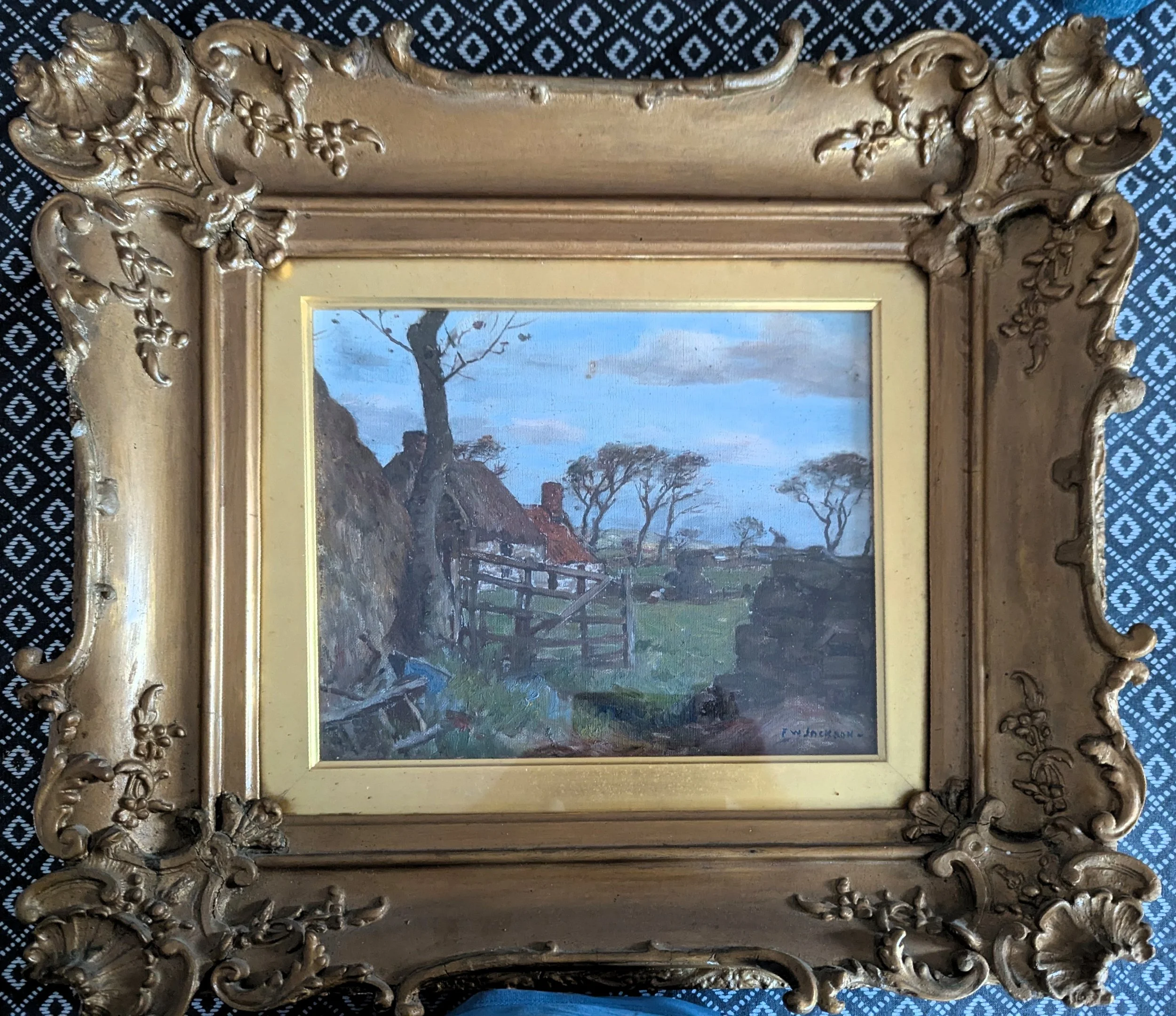 Frederick William Jackson NEAC, Rural scene, Oil on canvas (29.5 x 24cm), framed and glazed (54cm x 48cm). Signed.