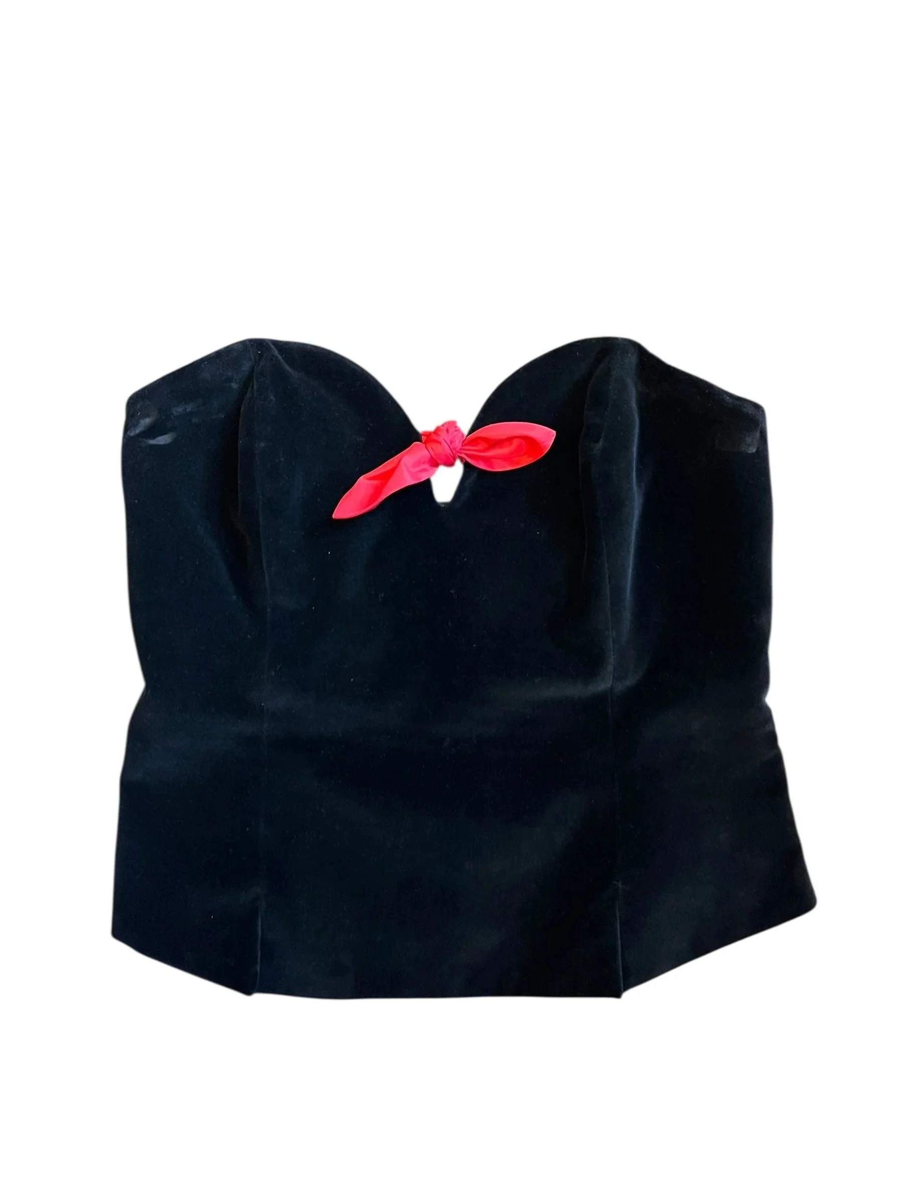 90s Black Velvet Corset Top with Red Bow