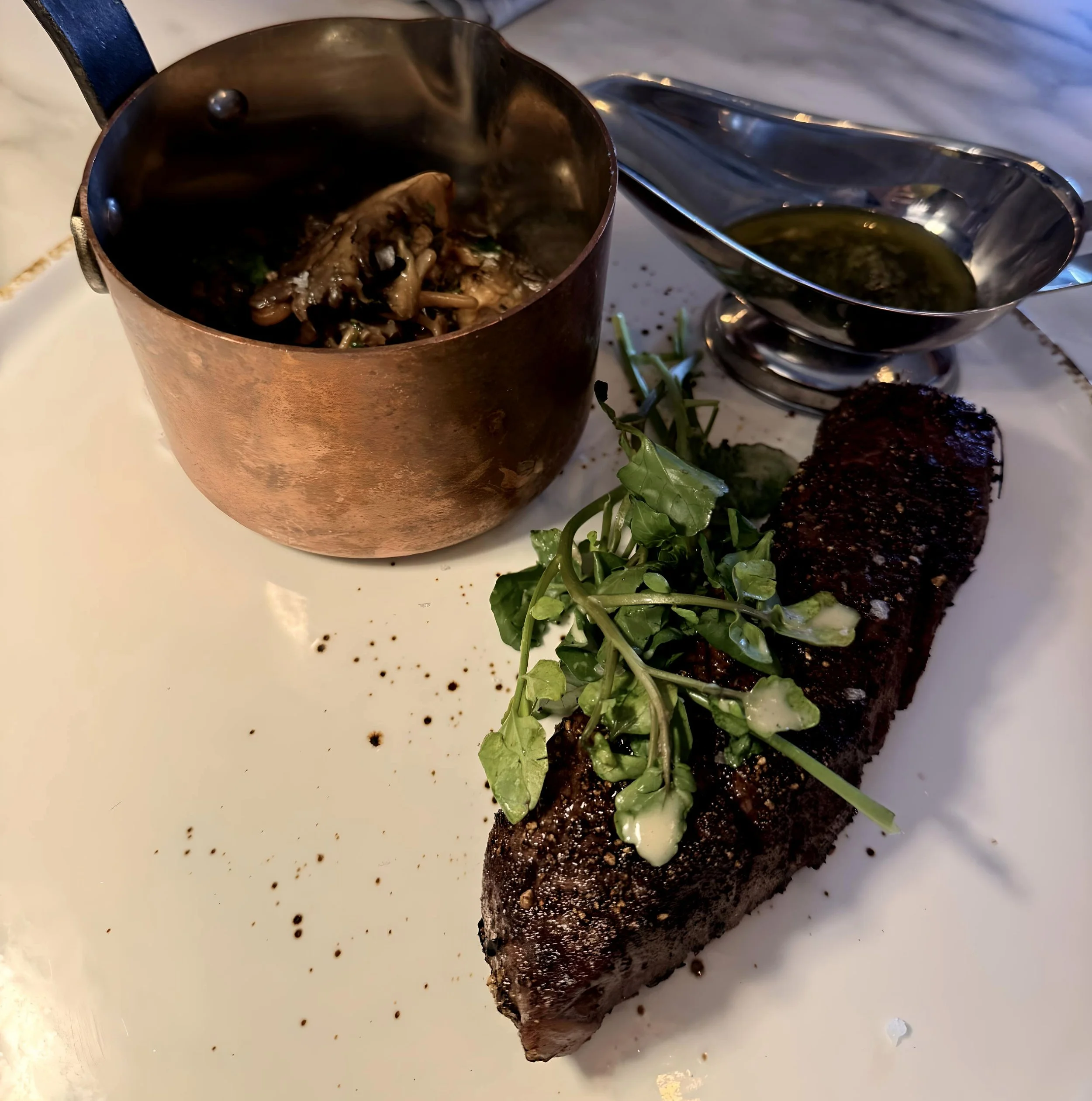 Black Opal Wagyu Bavette Au Poivre 8 oz
foraged mushrooms, black truffle & crème fraiche, sauce verte