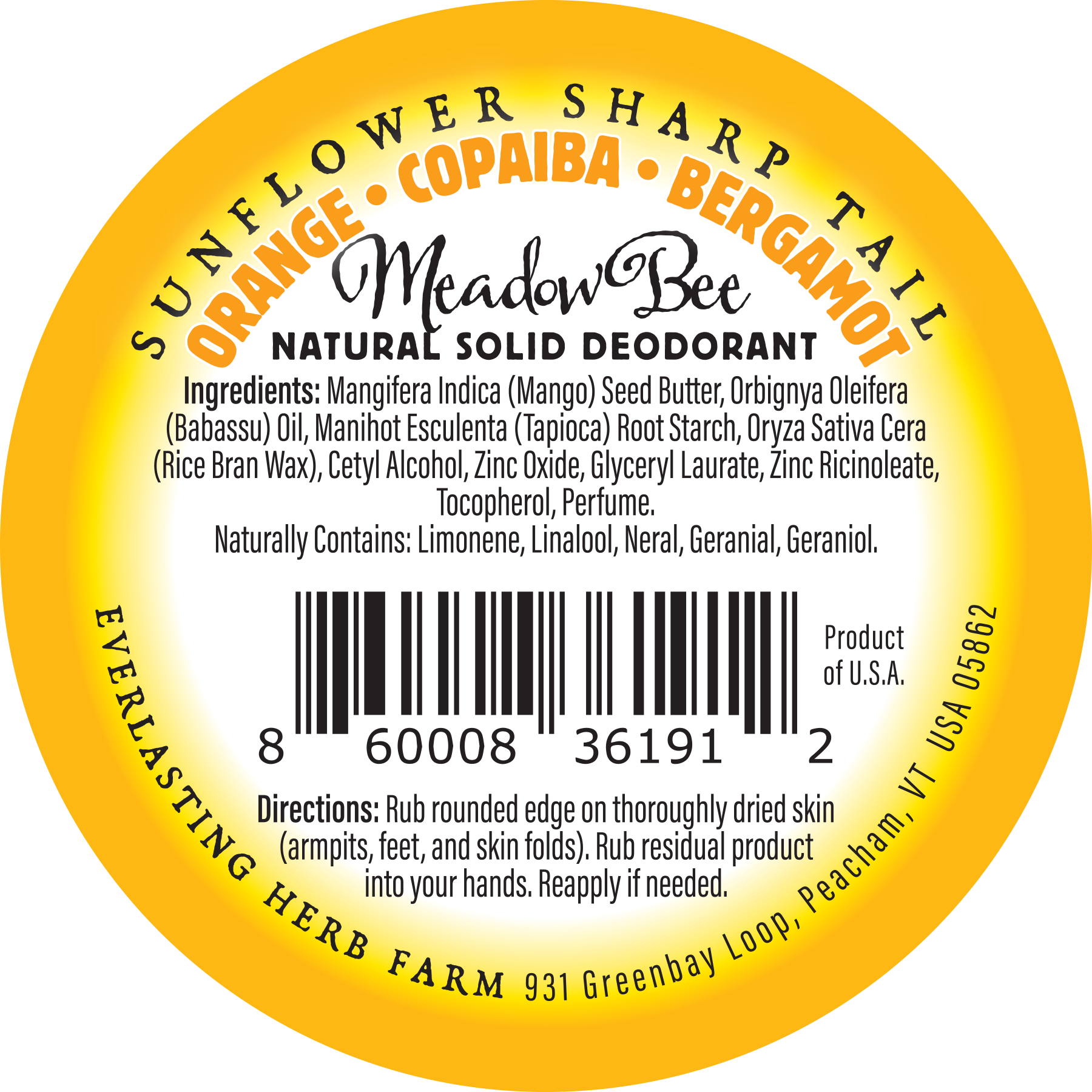 A label listing product ingredients