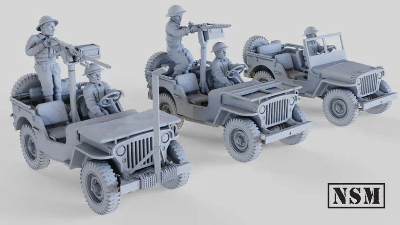NSM British Commonwealth Willys Jeep and Crew, 28mm
