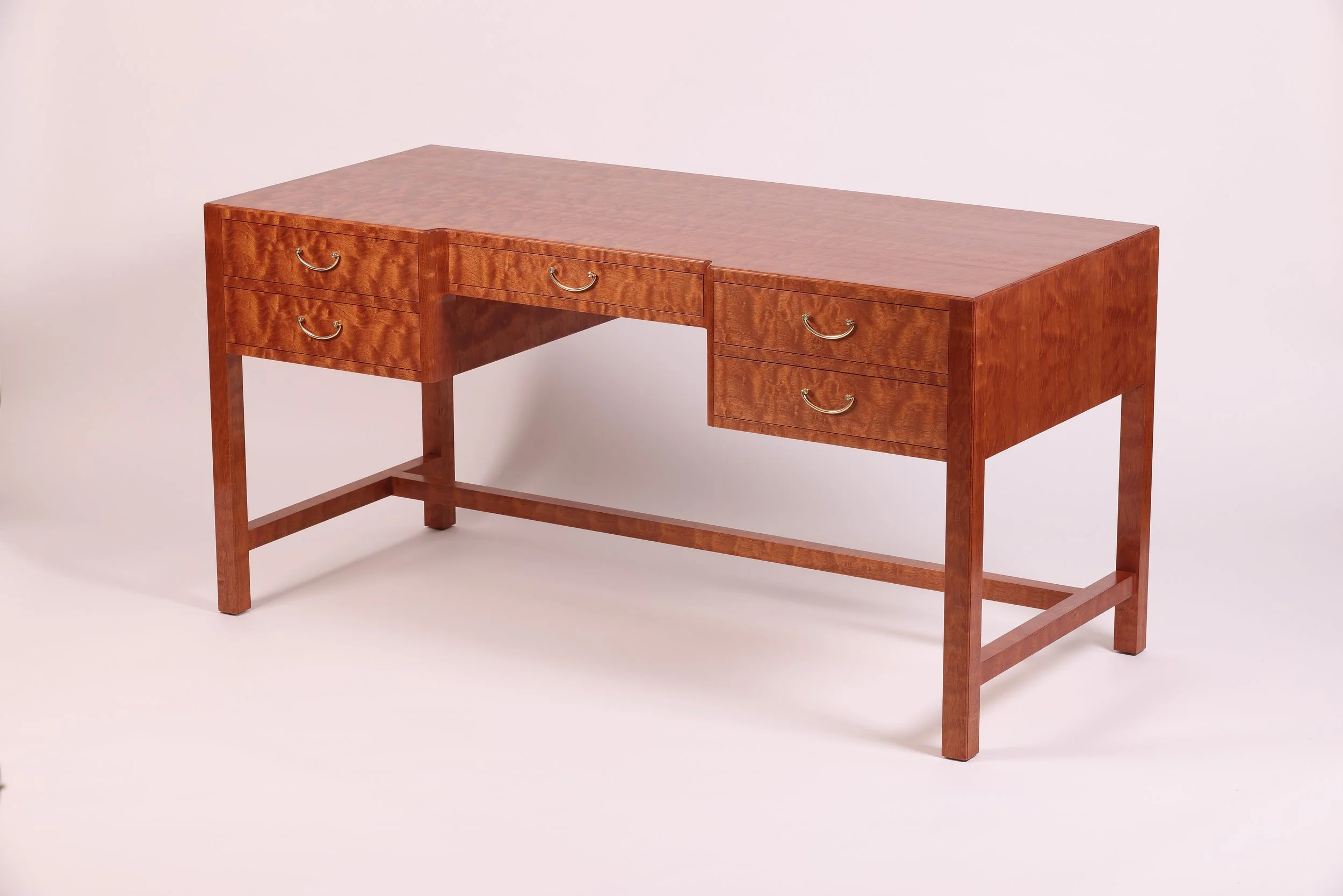 Handmade mid-century modern mahogany desk, Josef Frank style design.