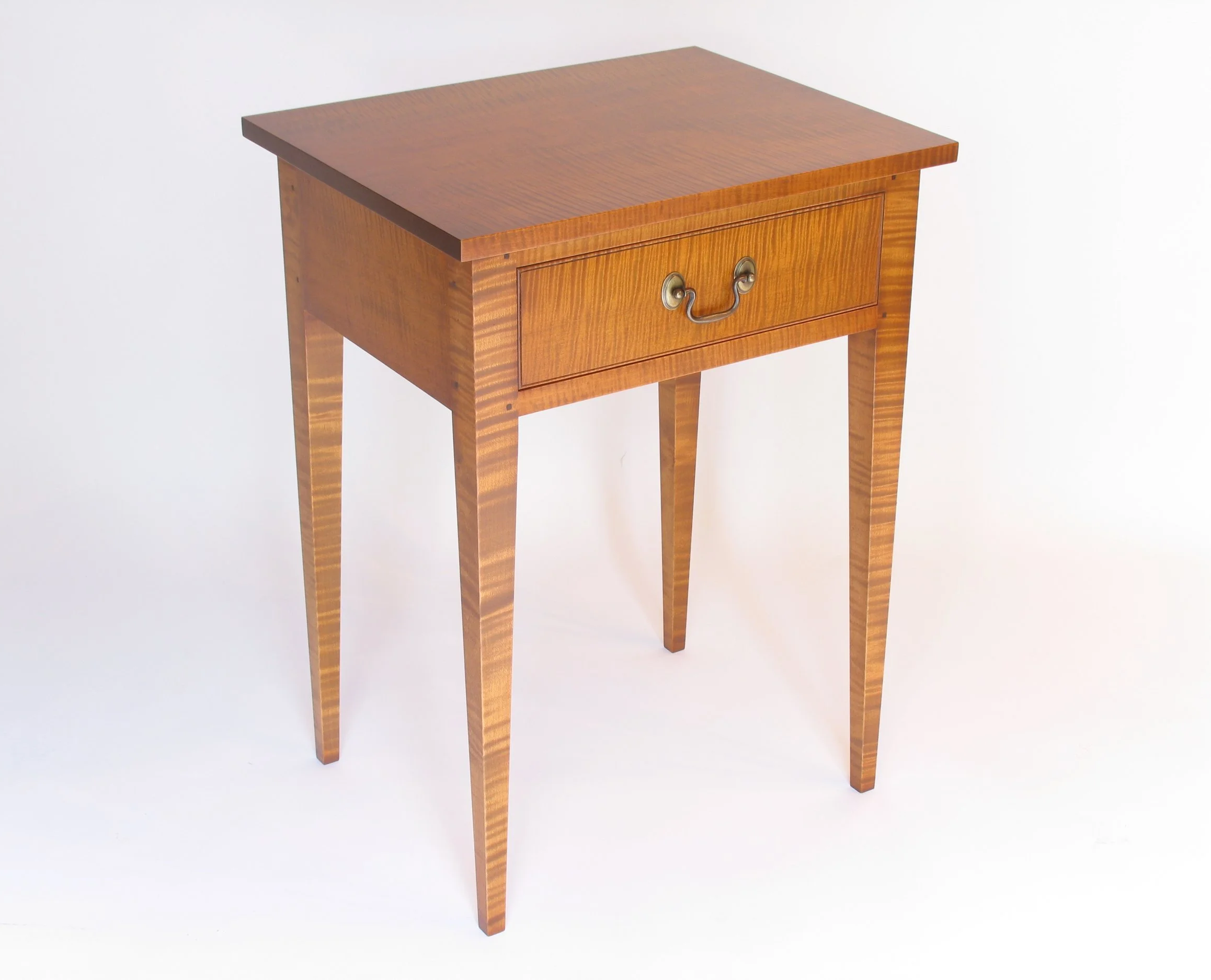 Handmade Federal Nightstand/End Table in tiger maple.