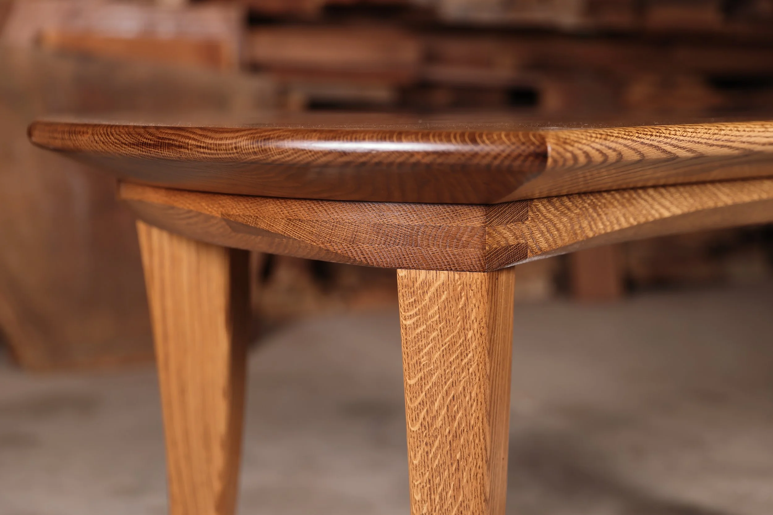 Wharton Esherick style white oak desk, detail of handcrafted joinery.