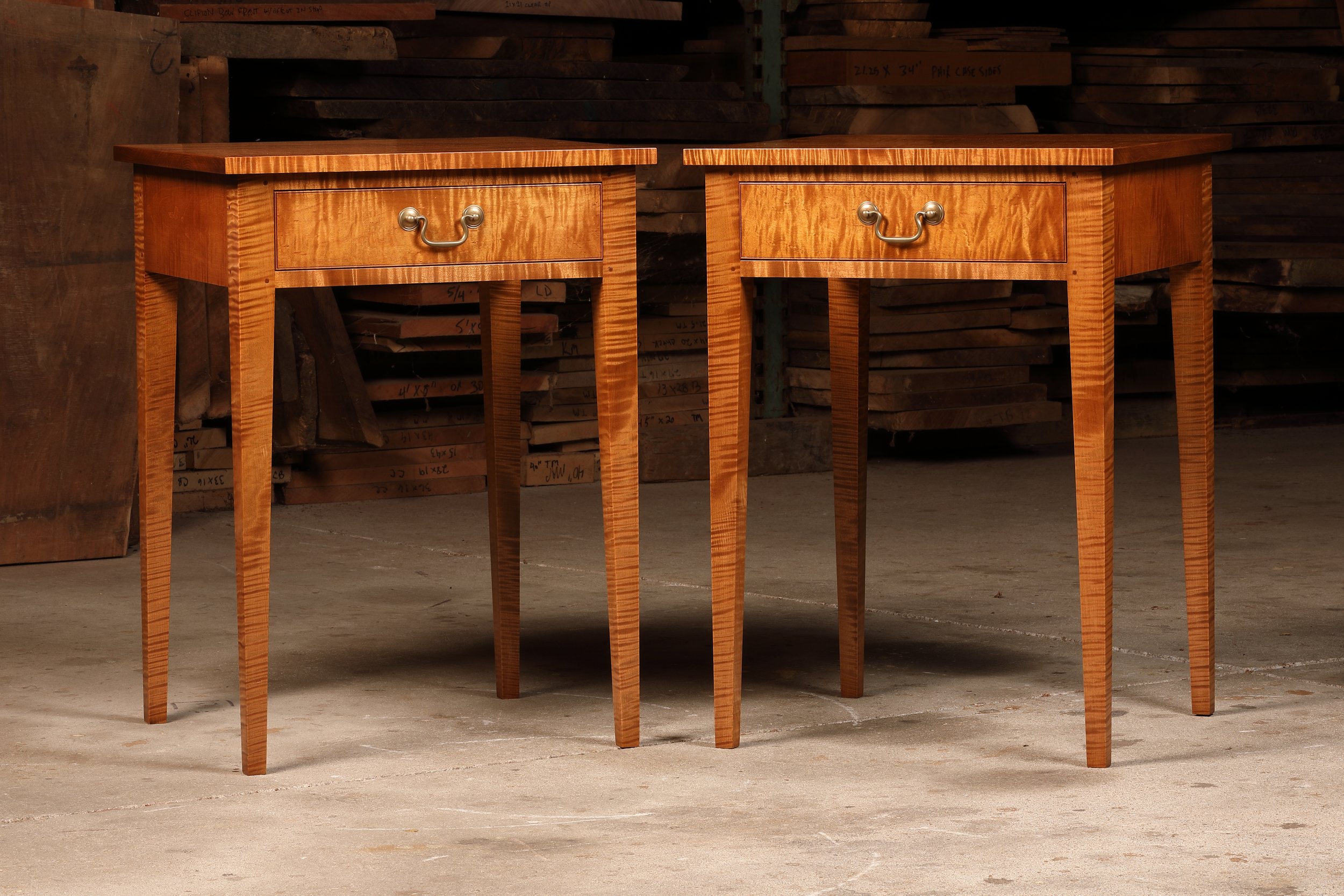 Tiger maple nightstand/end table pair for sale.