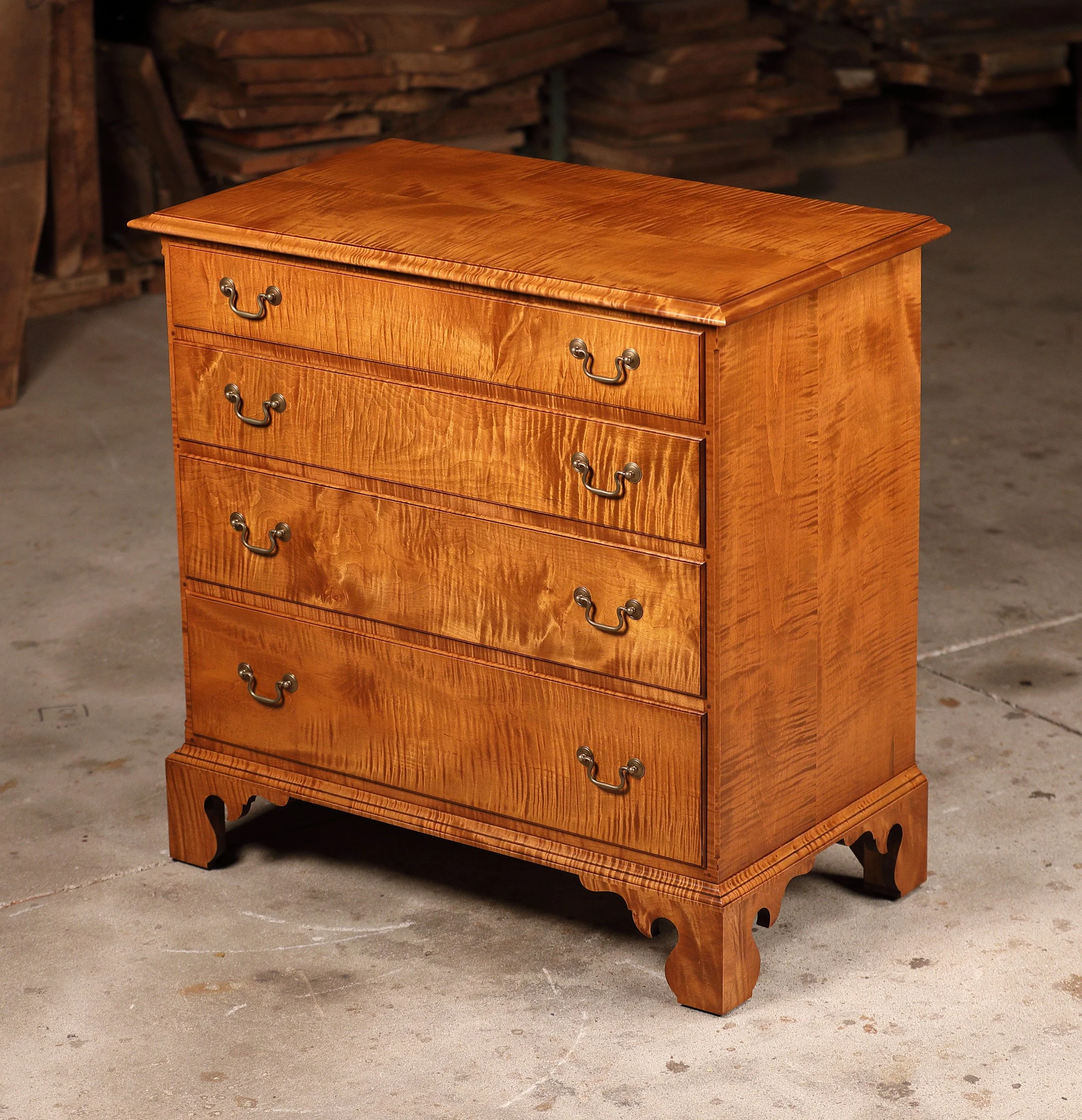 Tiger Maple Queen Anne Low Chest-Dresser  For Sale