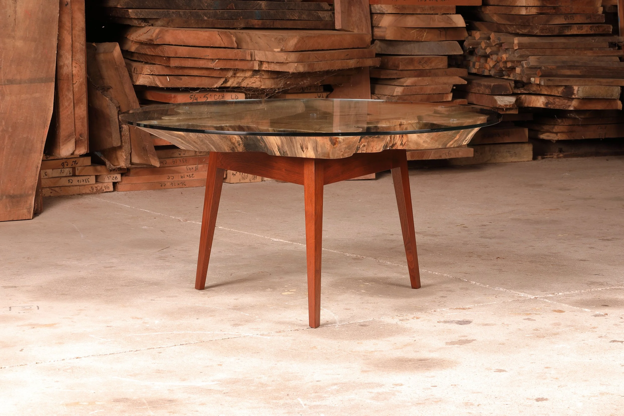 Witness coffee table - also known as a cookie slab table.