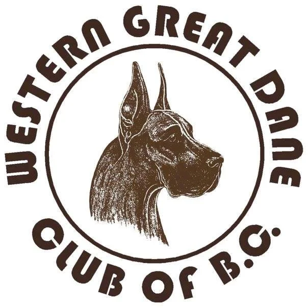 Illustration of a dog with cropped ears, surrounded by the text 'Western Great Dane Club of B.C.'