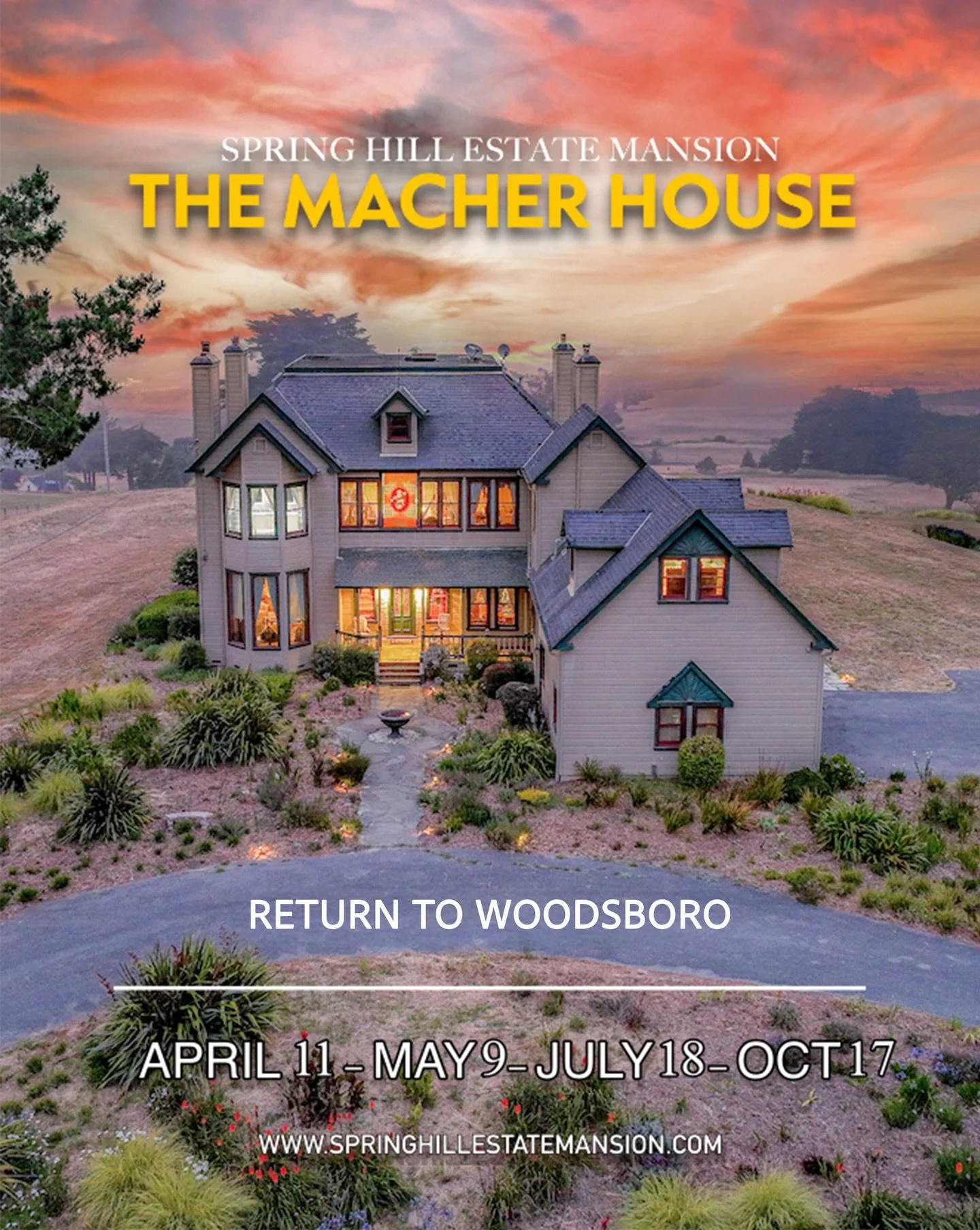 Visit the Macher House! 🔥 This year tour the iconic filming location featured in SCREAM, Running Wild, the Dog Lover, and many more. Step inside the famous Victorian home, and explore every room where cinematic history was made.

Tickets available a