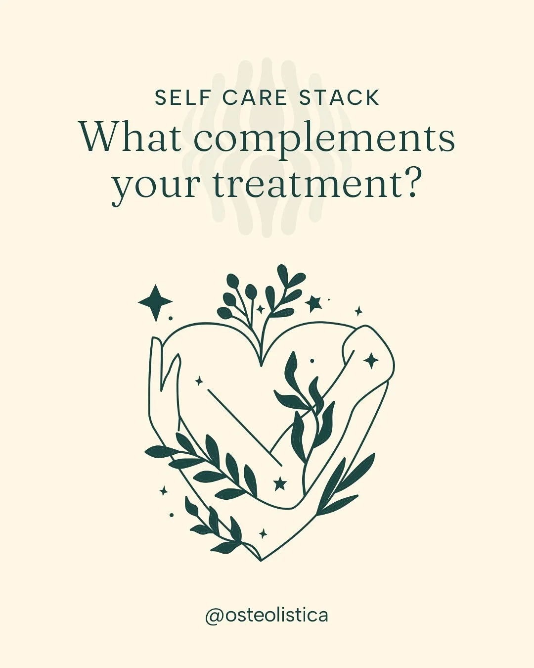 Self-Care Stack ✨
What complements your treatment?

➡️ Walking after your session
🛁 Magnesium soaks
🌬 Gentle breathwork
🥗 Nutrition that supports tissue healing

Osteopathy doesn&rsquo;t end when you leave the table. The little things you do after