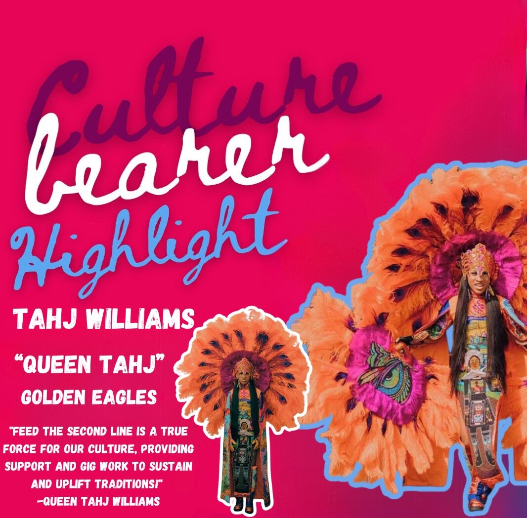 ✨Culture Bearer Highlight✨
Meet @thequeentahj of the Golden Eagles, a proud keeper of the Black Masking traditions. As part of the tribe led by the legendary Big Chief Monk Boudreaux, she embodies strength, artistry, and deep cultural roots. 🎭🔥

He