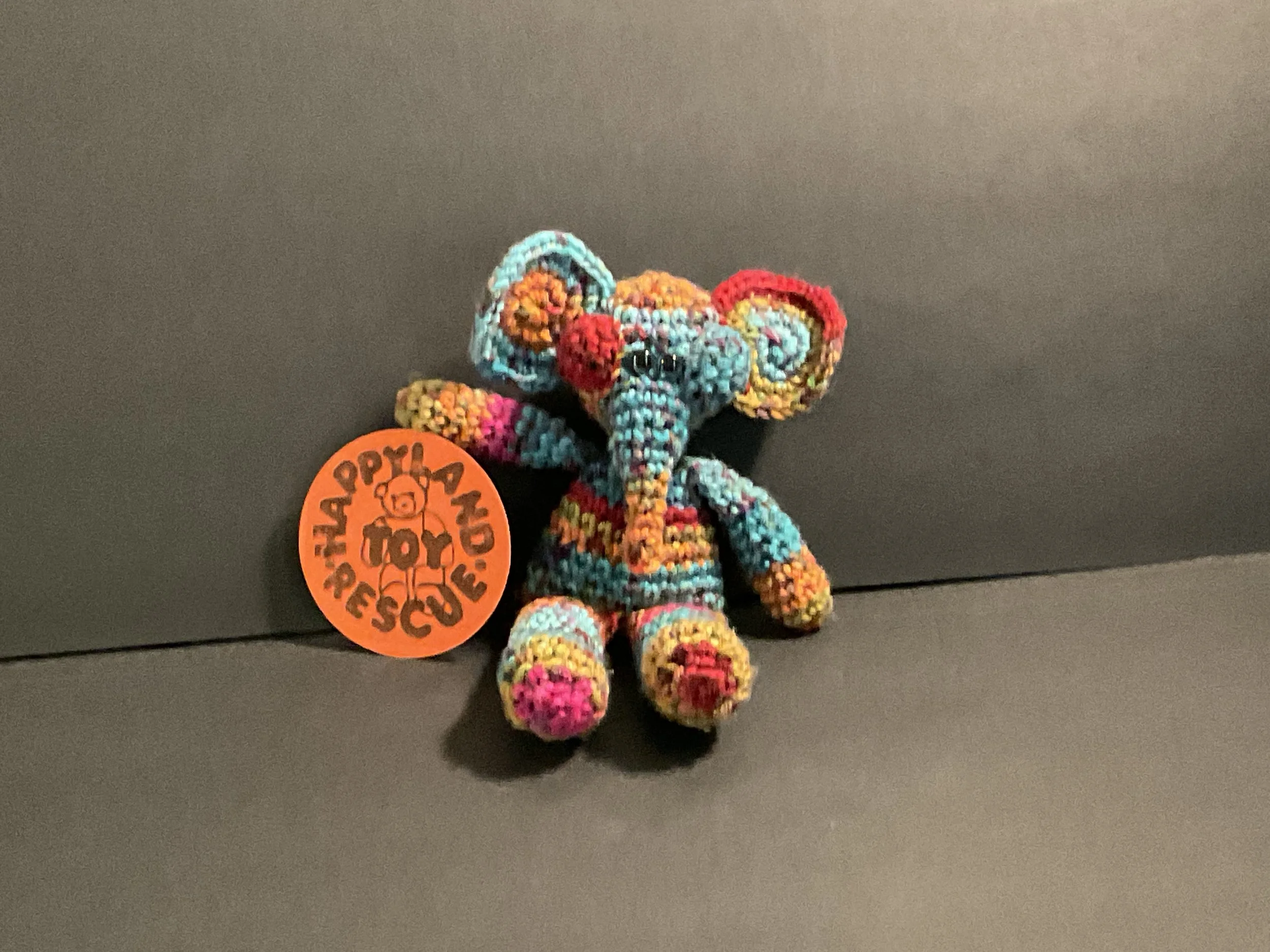 Hand crocheted 10” Multicolored Elephant