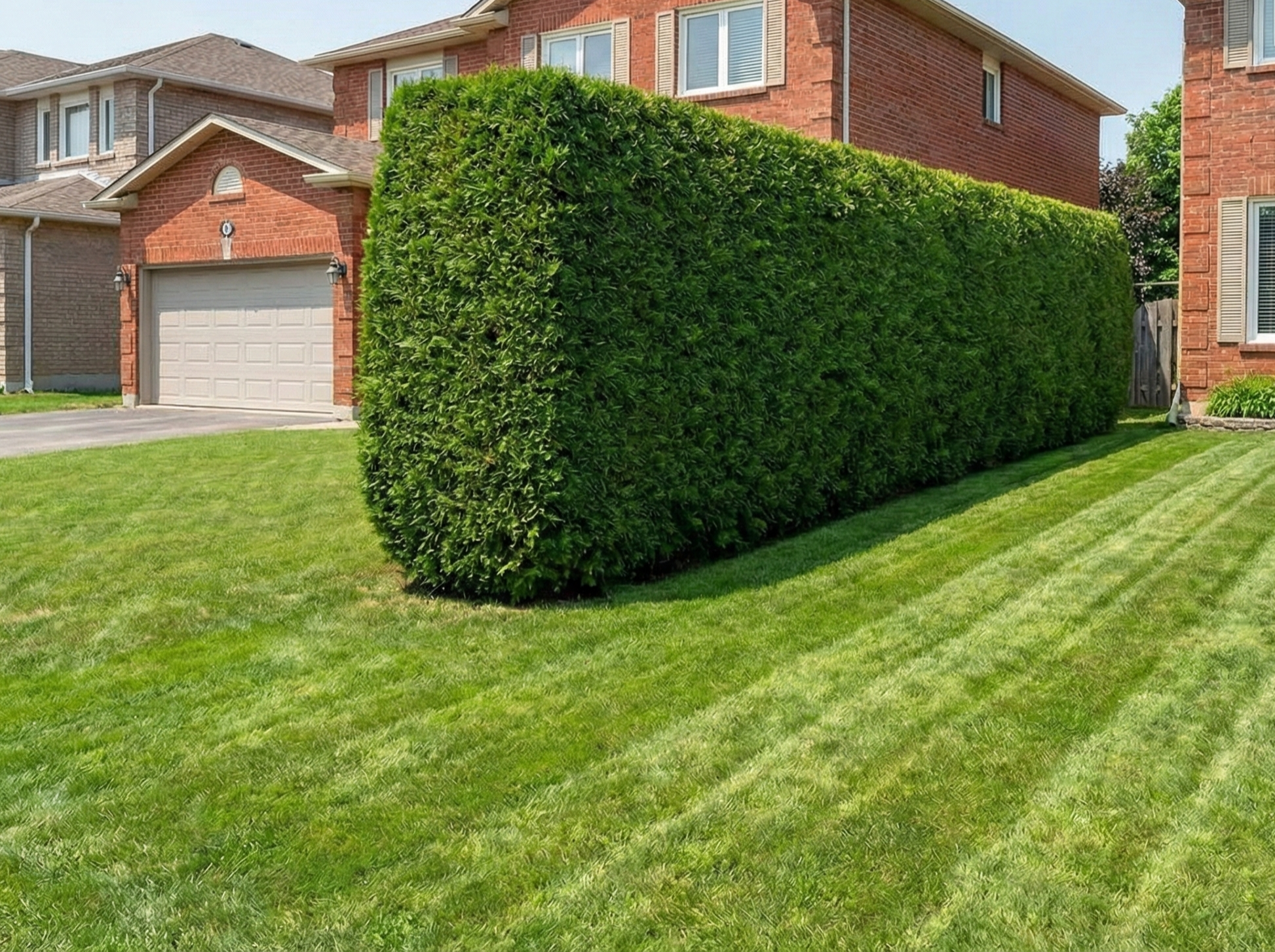 Hands pruning a branch of a plant with pruning shears in a garden.