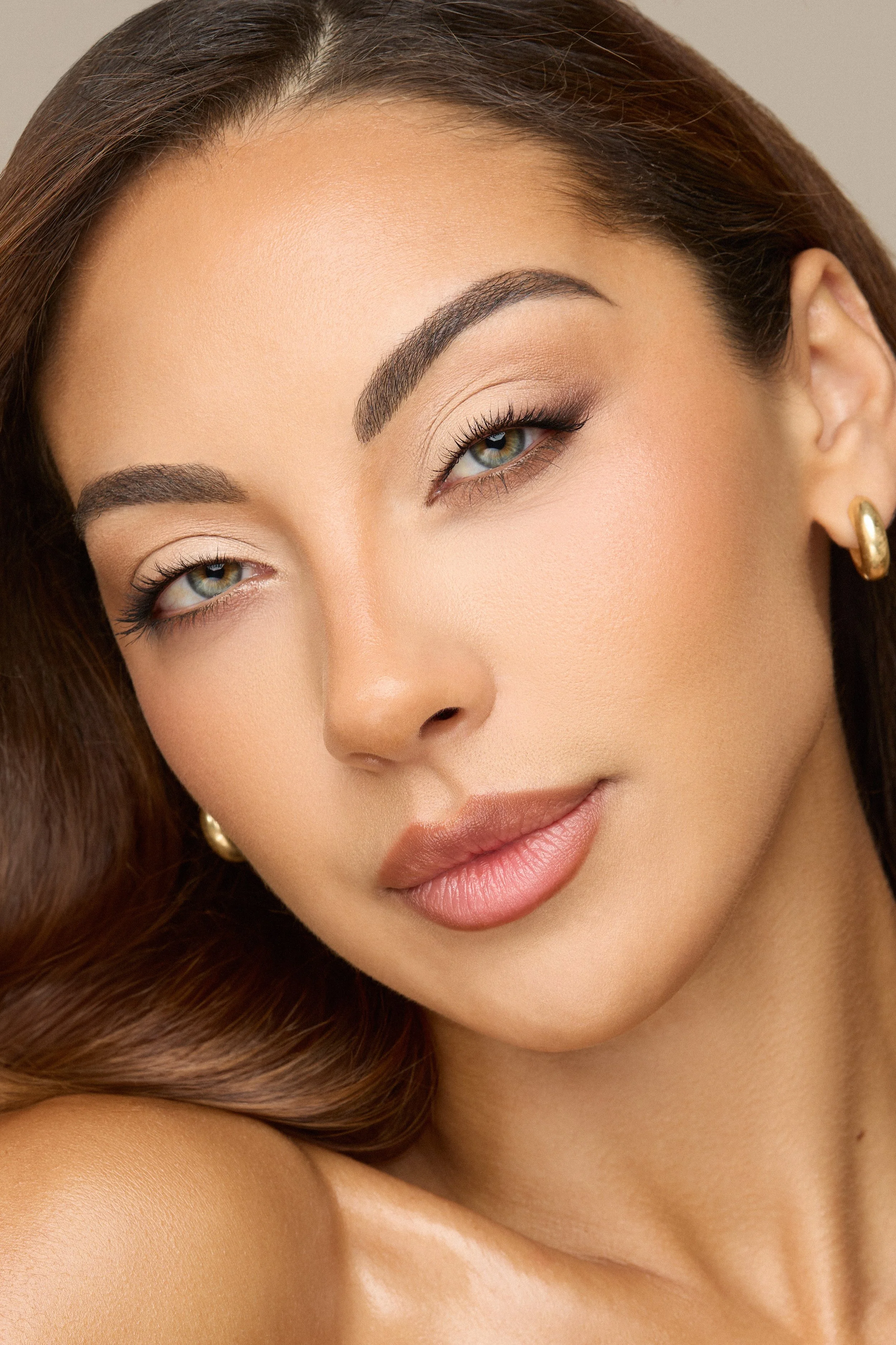 mixed race woman green eyes commercial beauty campaign fenty sephora toronto mua abanian mua athens tirana toronto los angeles destination wedding makeup artist mua soft glam clean beauty