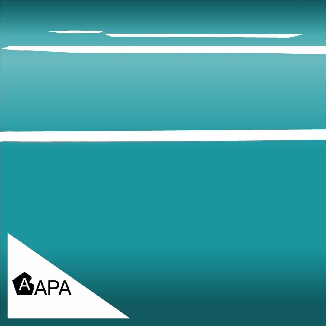 Teal and white abstract design with "AAPA" logo in a white triangle.