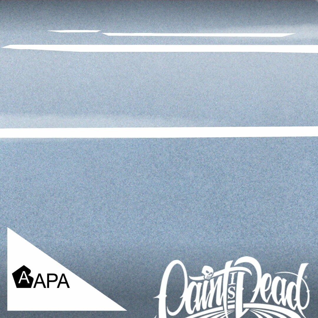 Gray metallic paint texture with white lines and logos