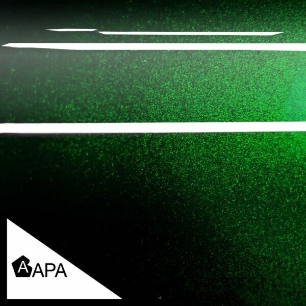Abstract green linear design with white lines, featuring an APA logo in the corner.