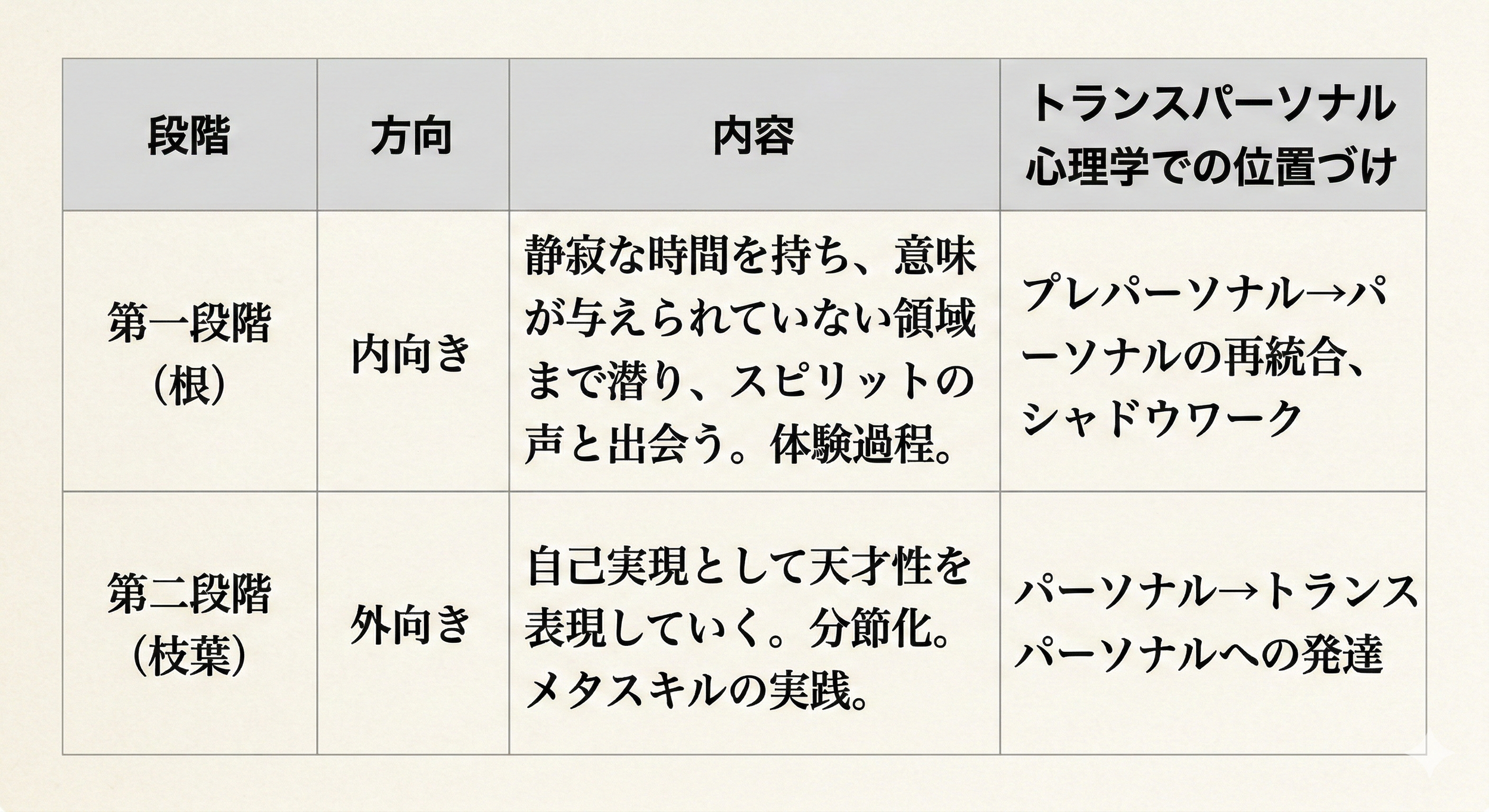第一段階と第二段階をトランスパーソナル心理学での位置づけと比較する