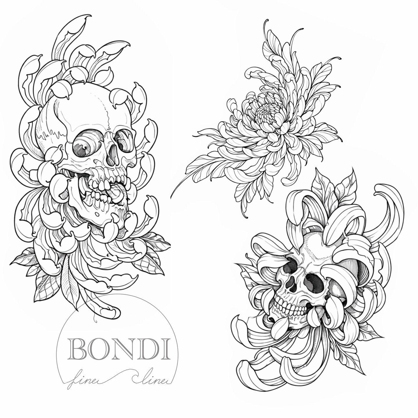 Chrysanthemum skulls i would  really love  to tattoo 

20-25 cm arm or leg $500 each :)

#finelinetattoos #skulltattoo #chrysanthemumtattoo #sydneytattooartist