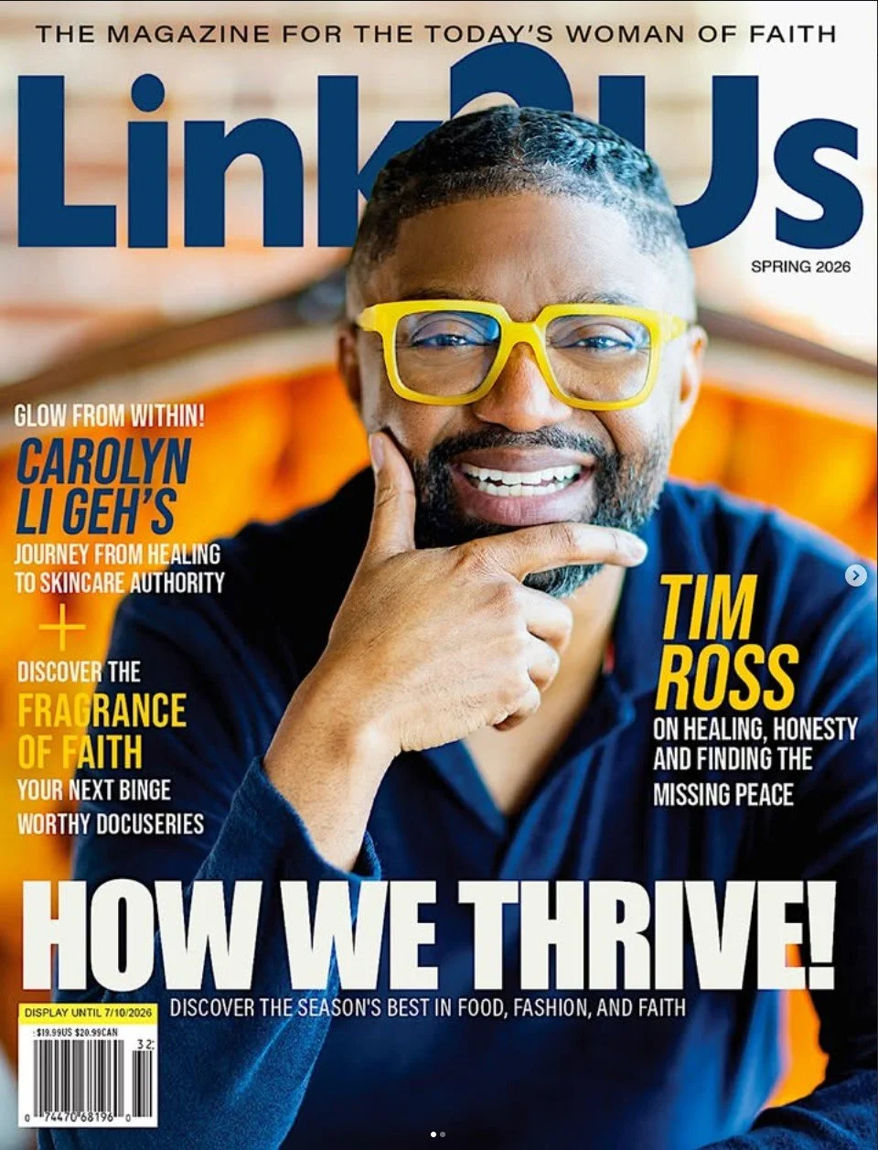 Link2Us Magazine Spring 2026 cover featuring Tim Ross wearing yellow glasses