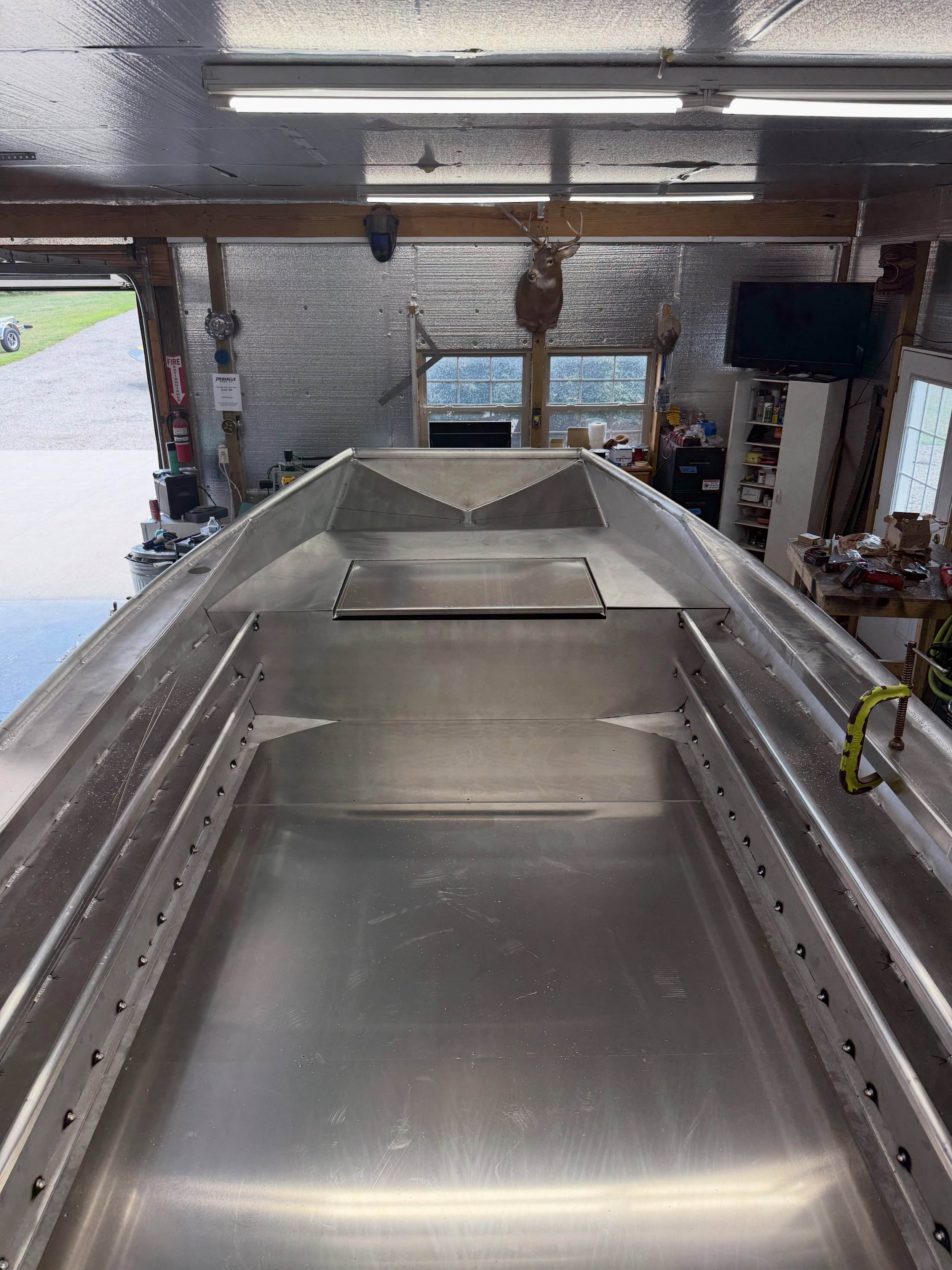 Not welded out yet, but floors in to show the shear amount of space. It feels massive for an 18&rsquo; boat. 

#pinnacleboatco #boatbuilding #outboardjets