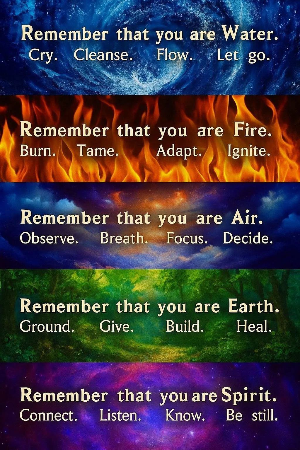 We are all 5 elements and the magick and the power resides within us.