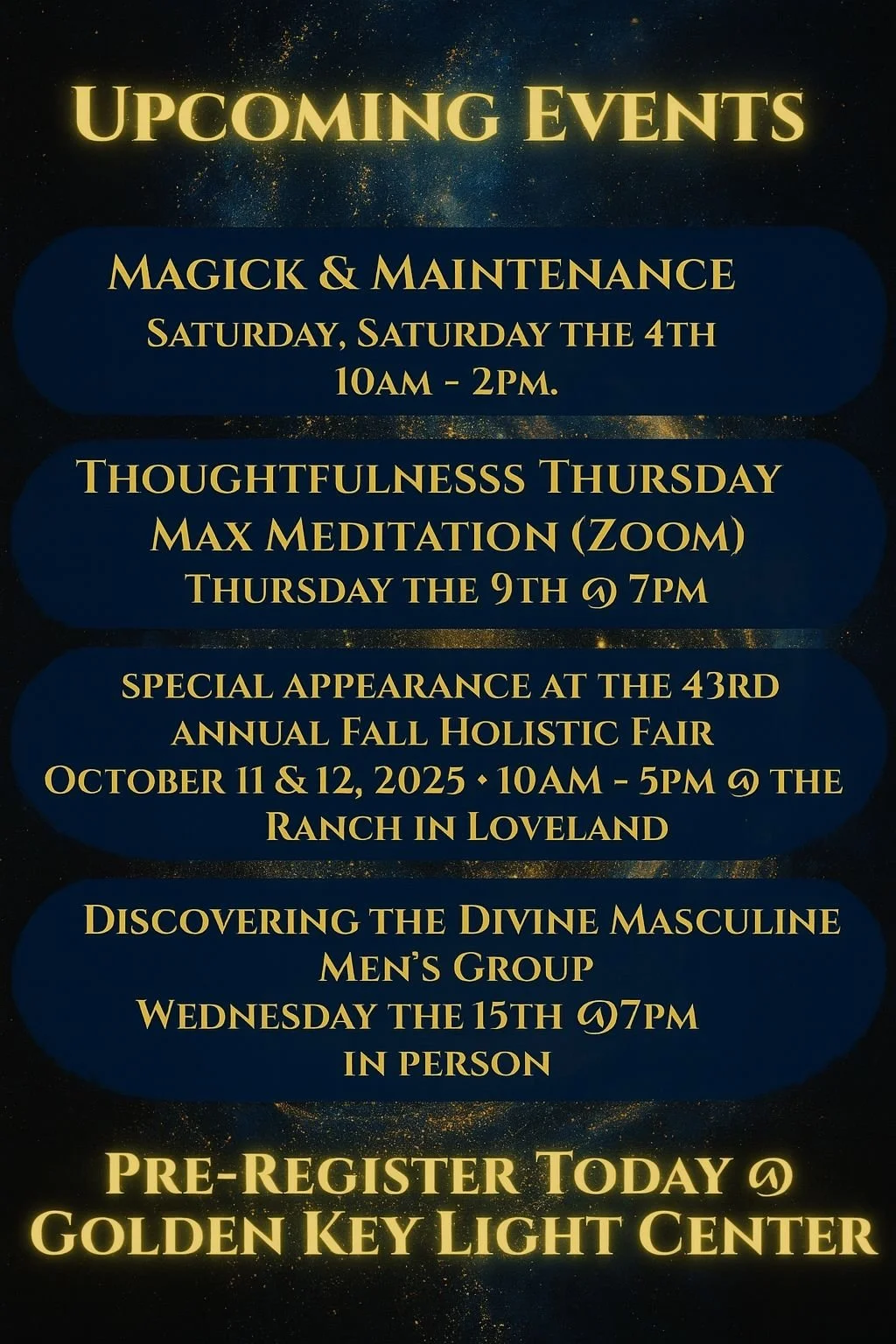 Upcoming events Golden Key Light Center. Register at Goldenkeylc.com
